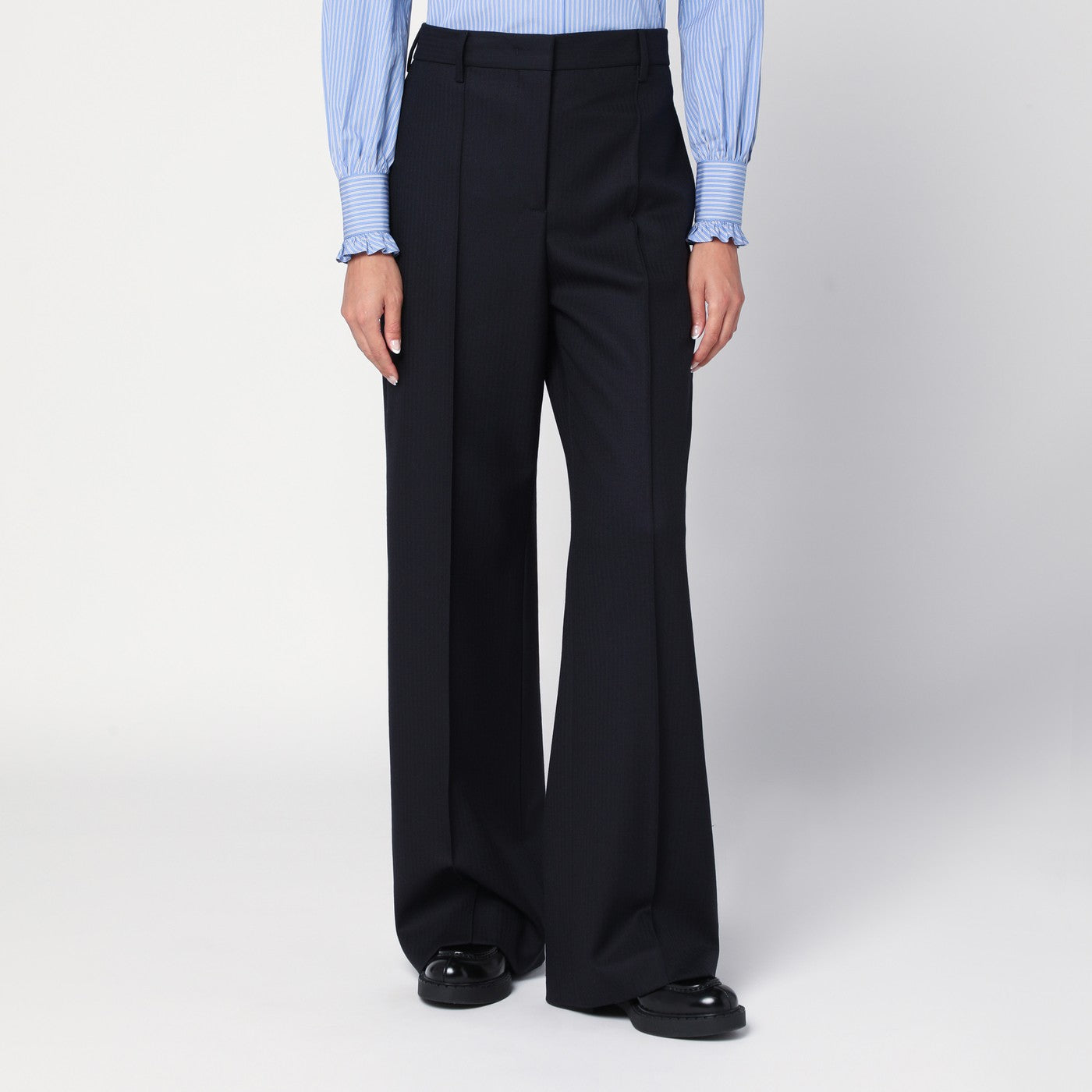 Blue wool wide trousers
