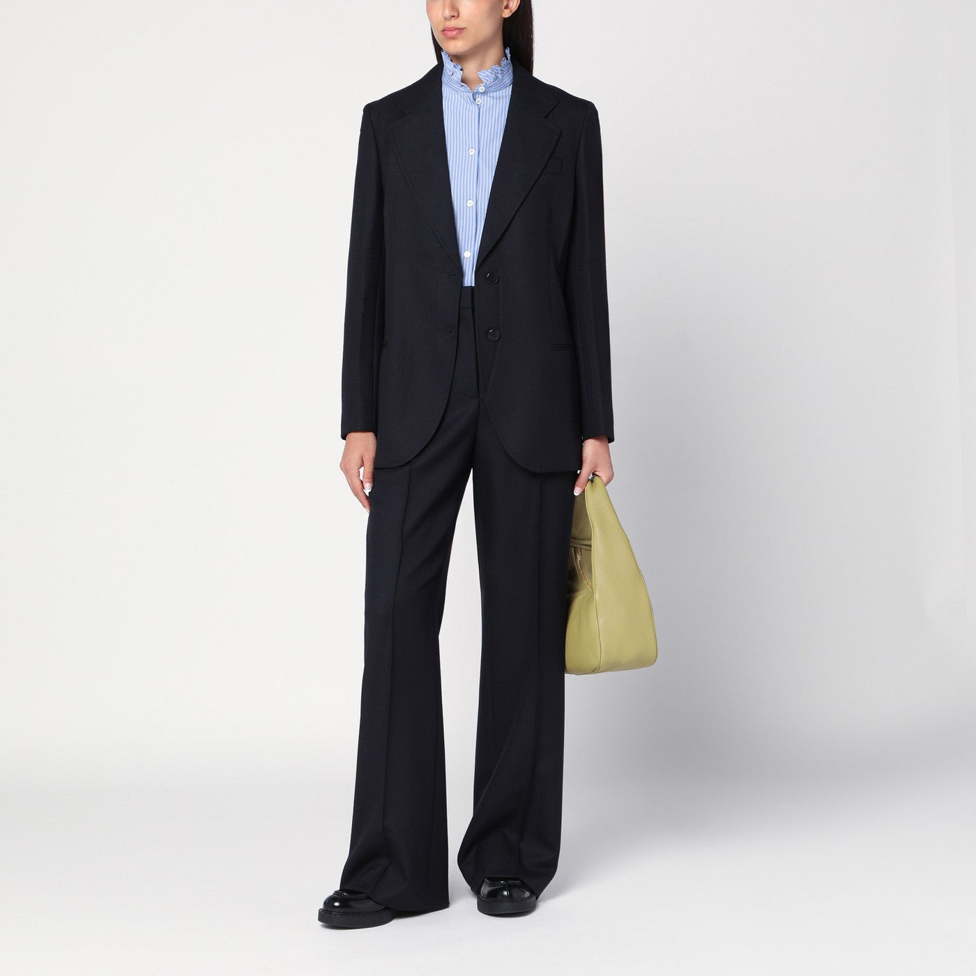 Blue wool wide trousers