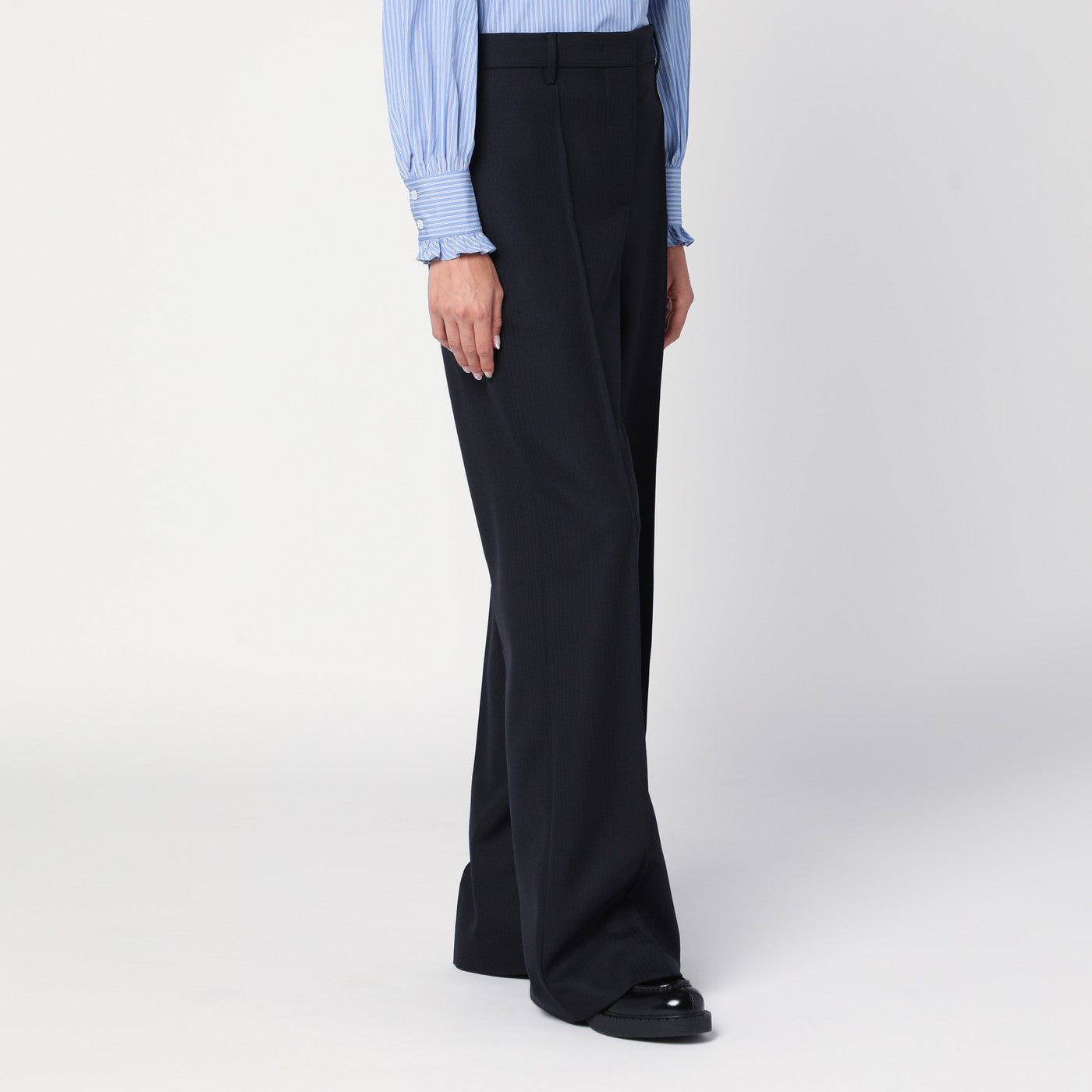 Blue wool wide trousers