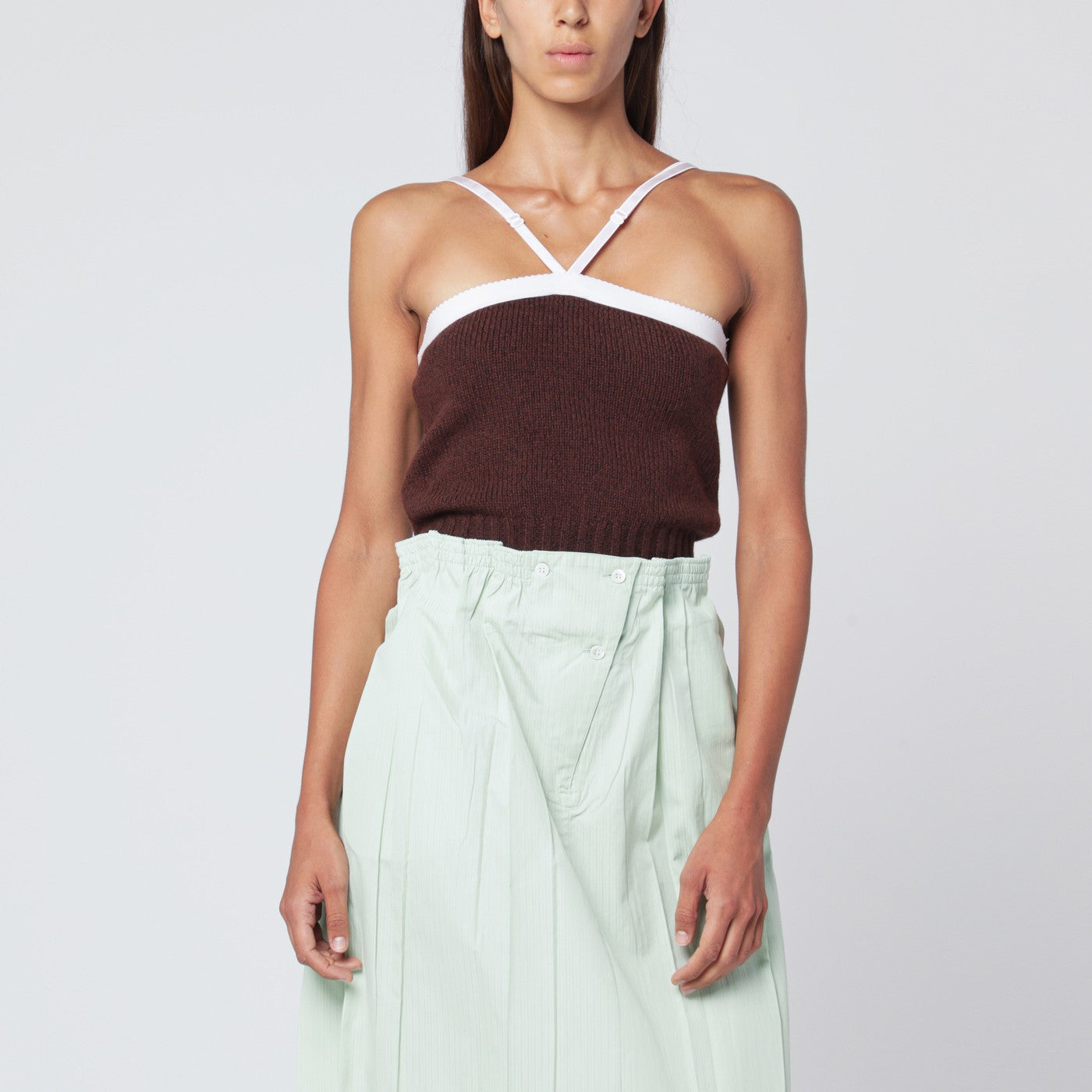 Top in lana e cashmere marrone
