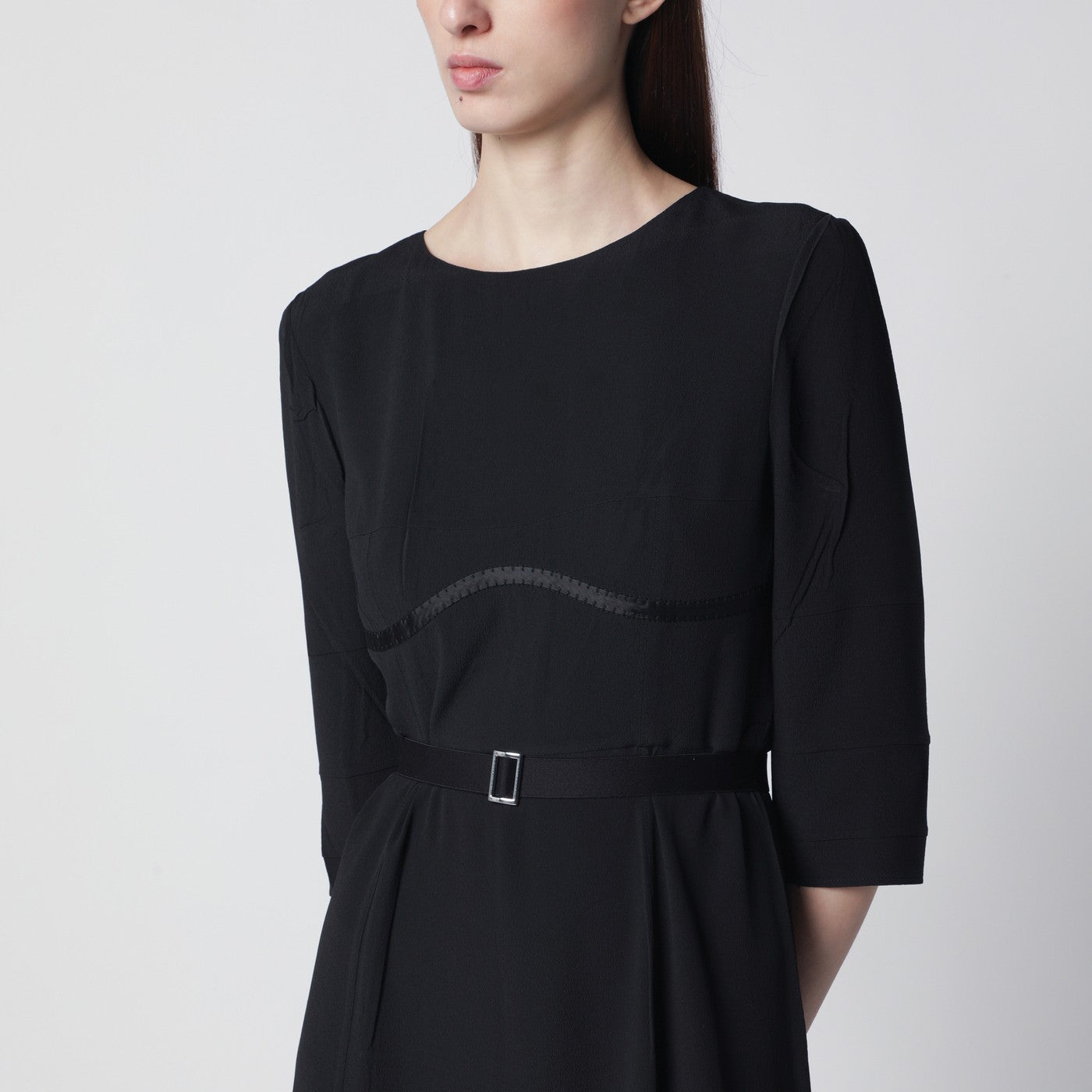 prada black silk dress Prada Long Silk Chiffon Dress, Woman, Black, Size 46
