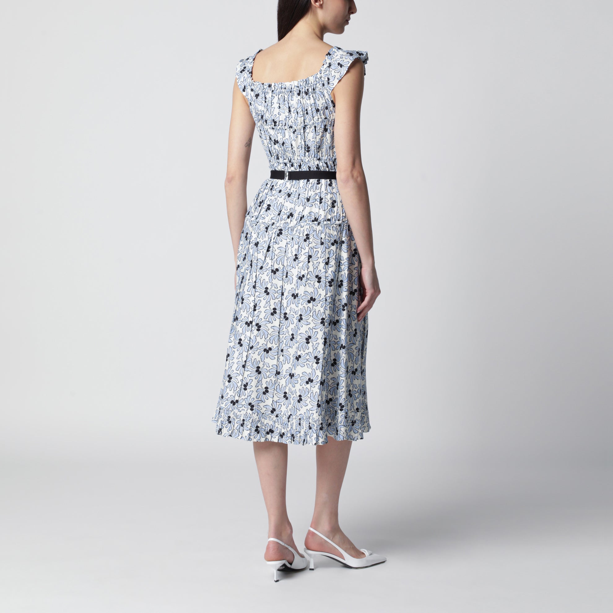 Floral-print pongee dress in light blue