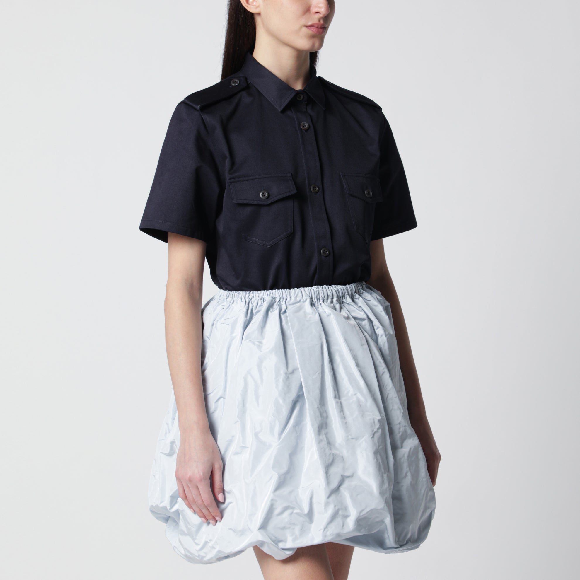 Short-sleeve chino shirt in blue cotton