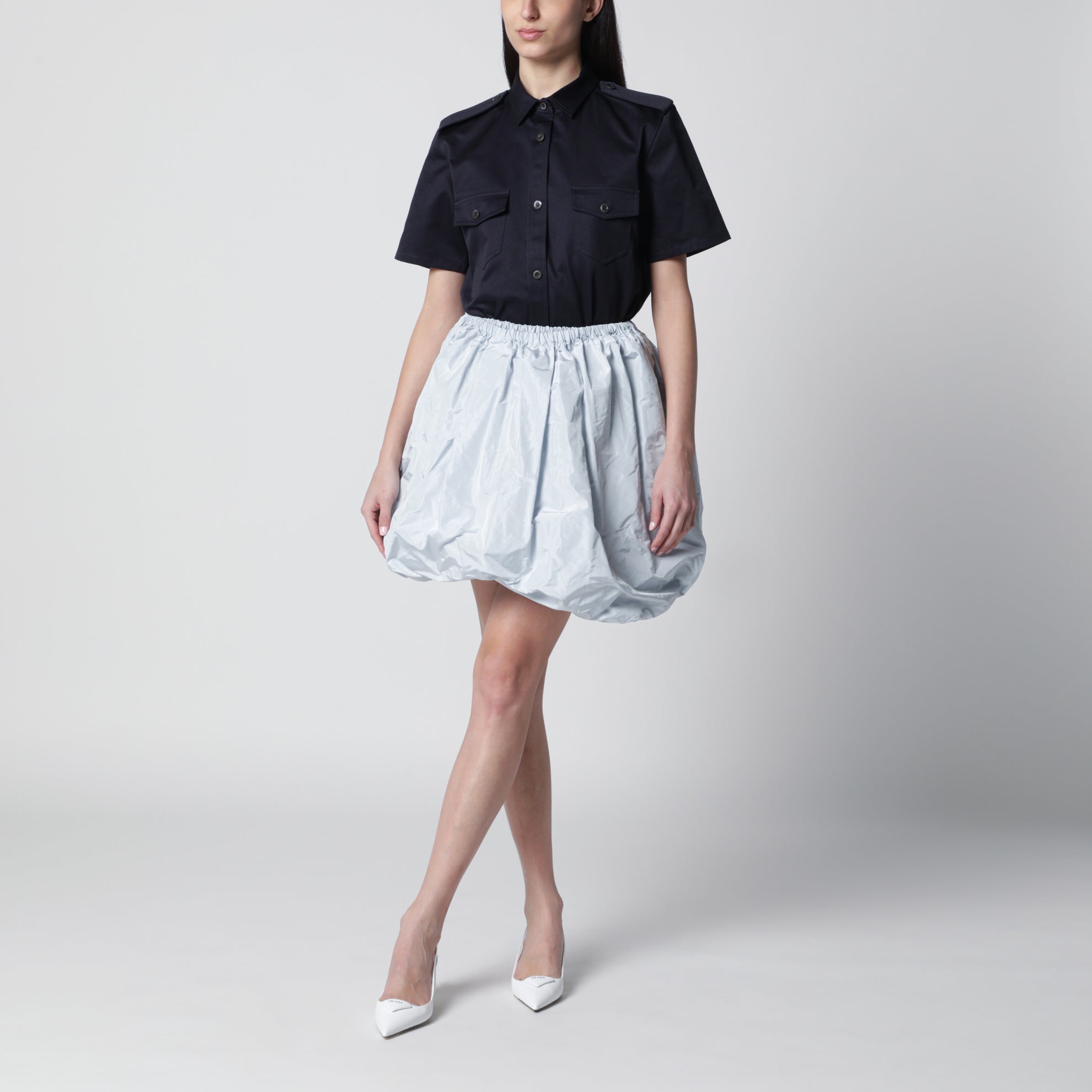 Short-sleeve chino shirt in blue cotton