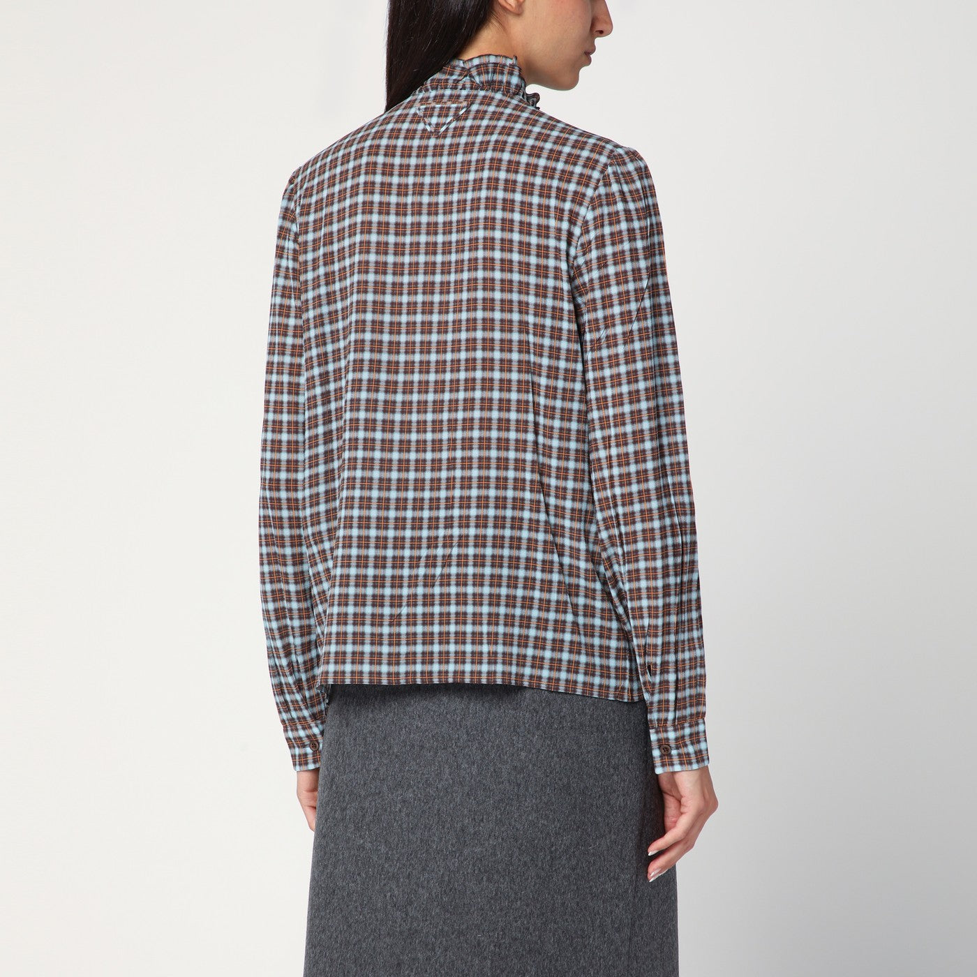 Check-patterned shirt turquoise/cocoa in silk blend