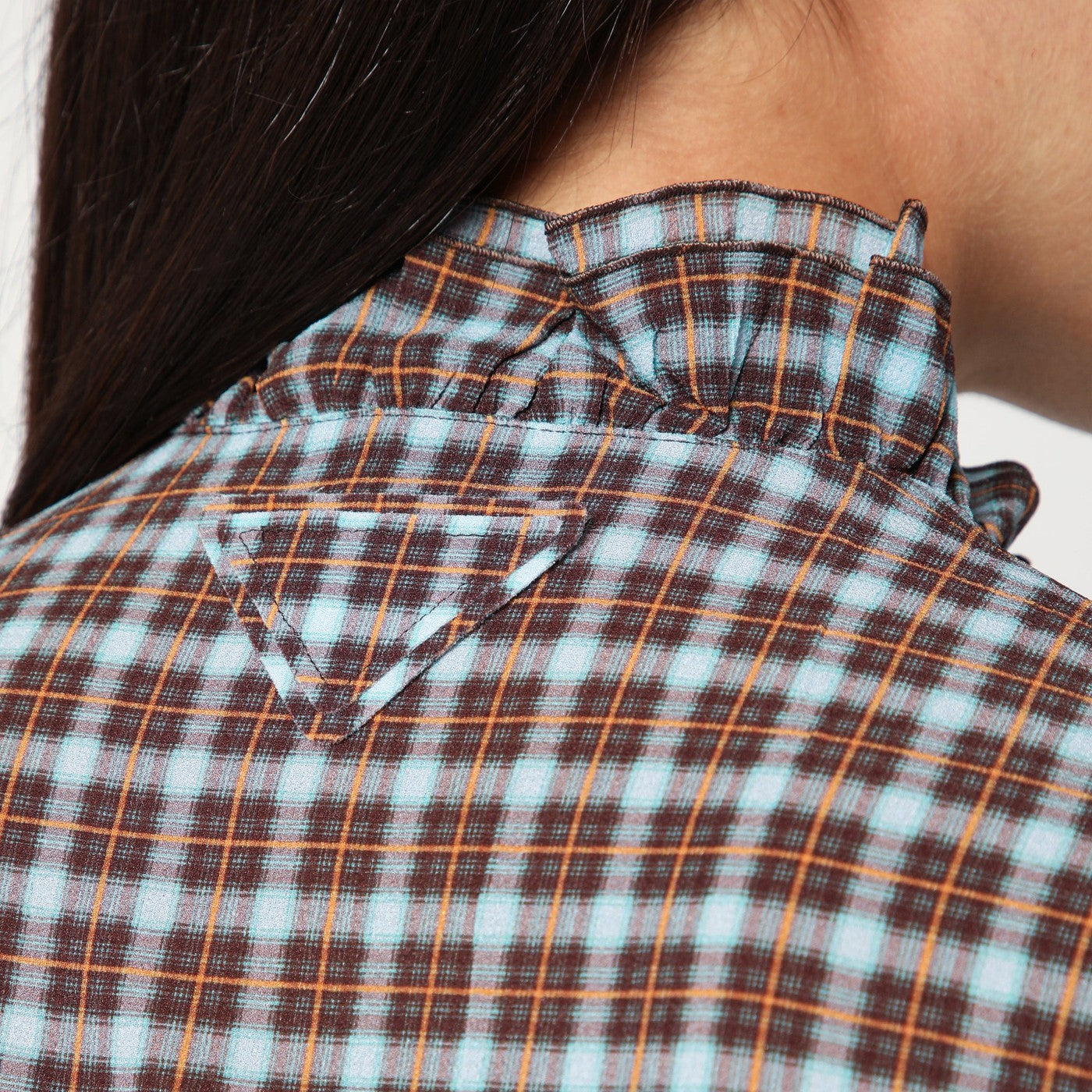 Check-patterned shirt turquoise/cocoa in silk blend