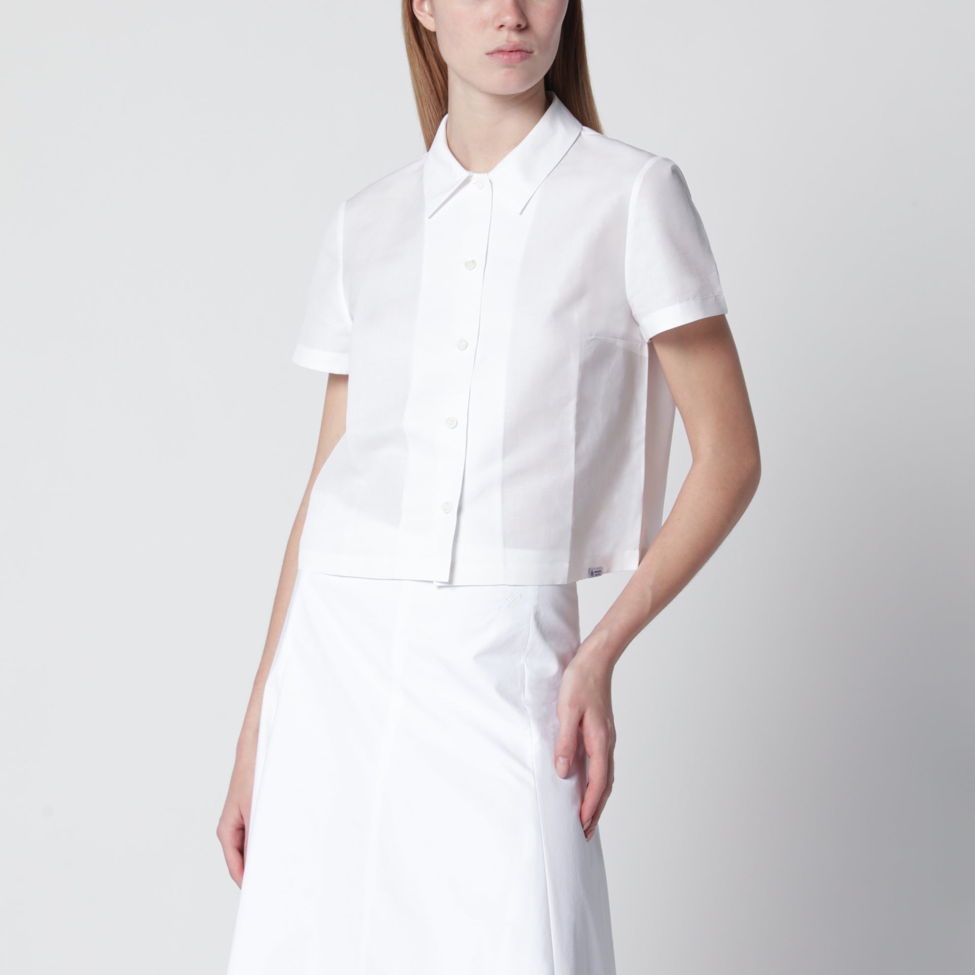 White cotton and linen short-sleeve shirt