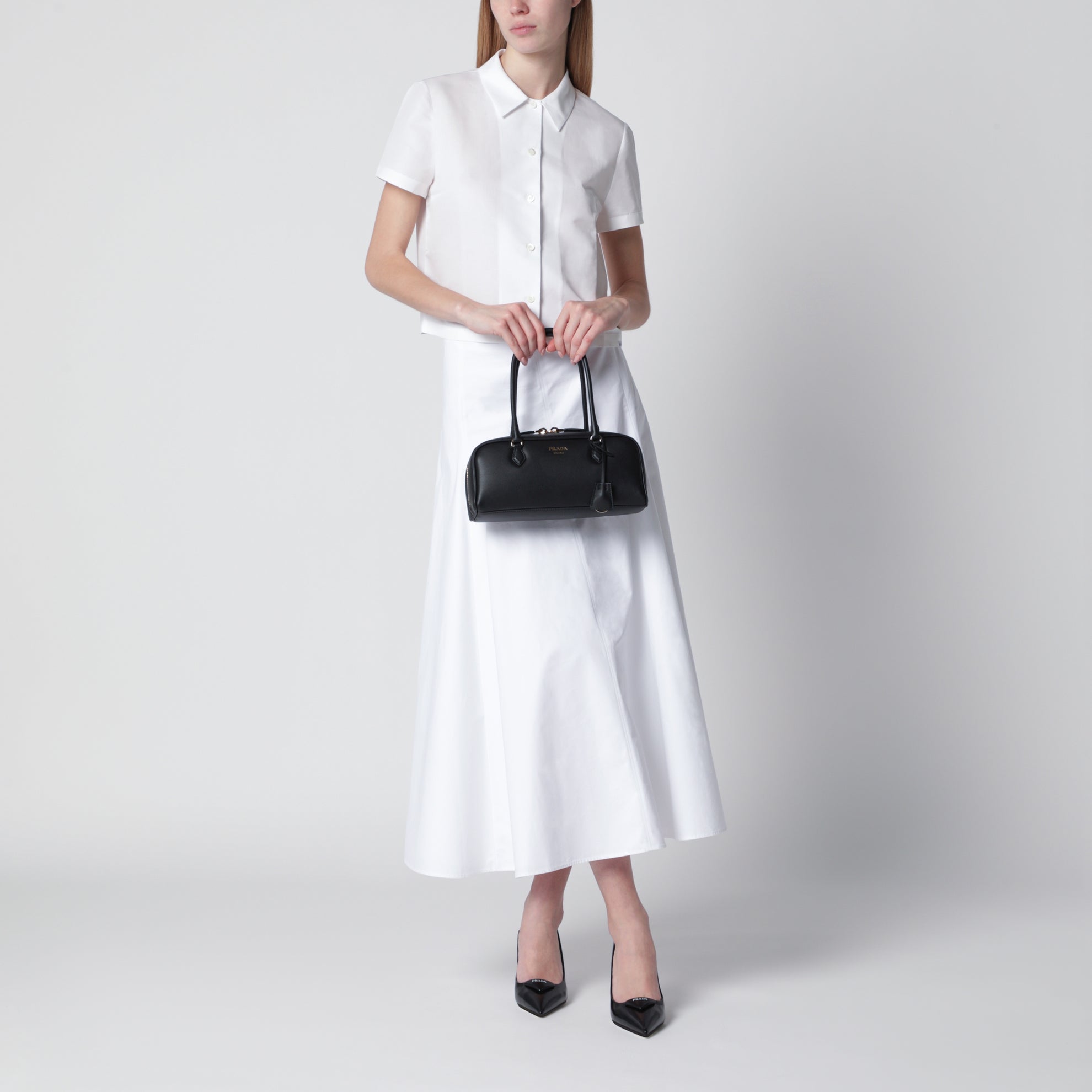 White cotton and linen short-sleeve shirt