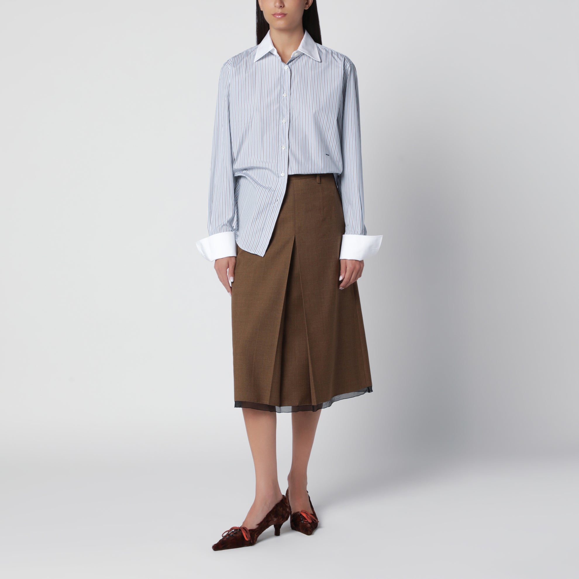Camicia color cielo a righe in cotone