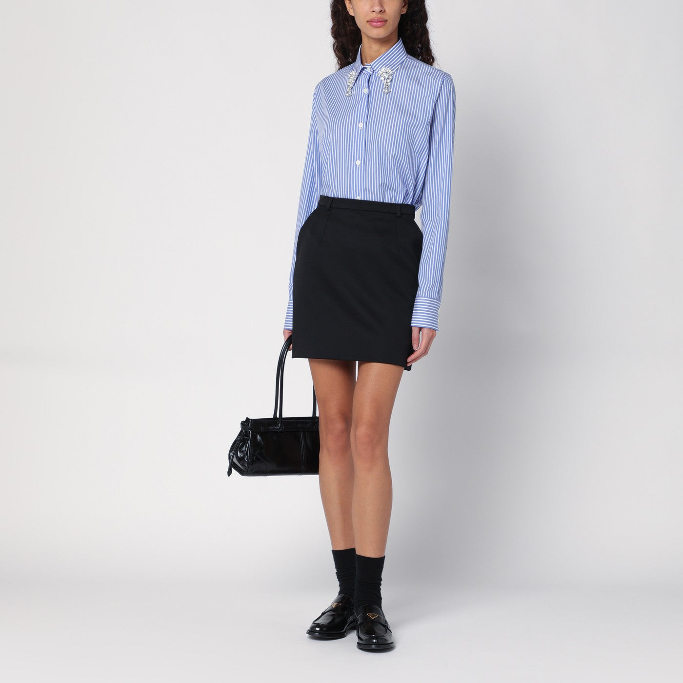 Light blue poplin shirt with rhinestones