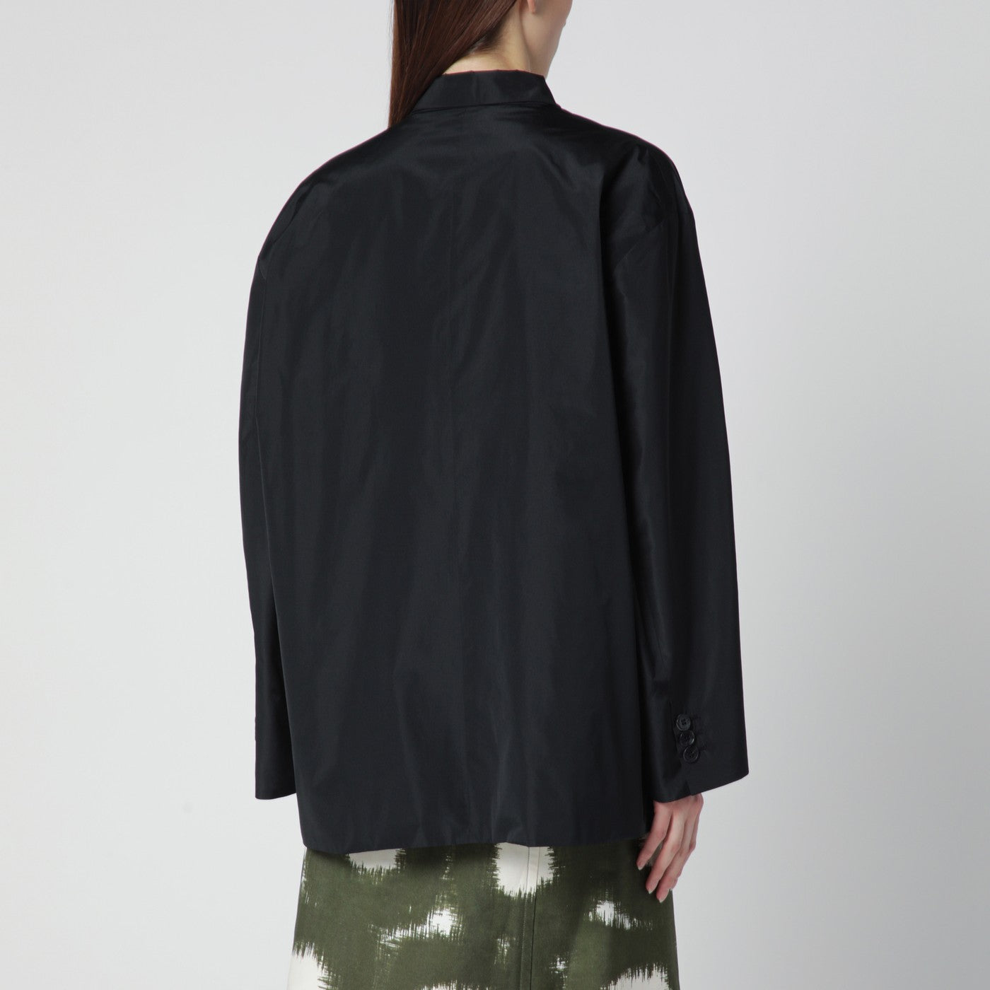 Black double-breasted technical taffeta jacket