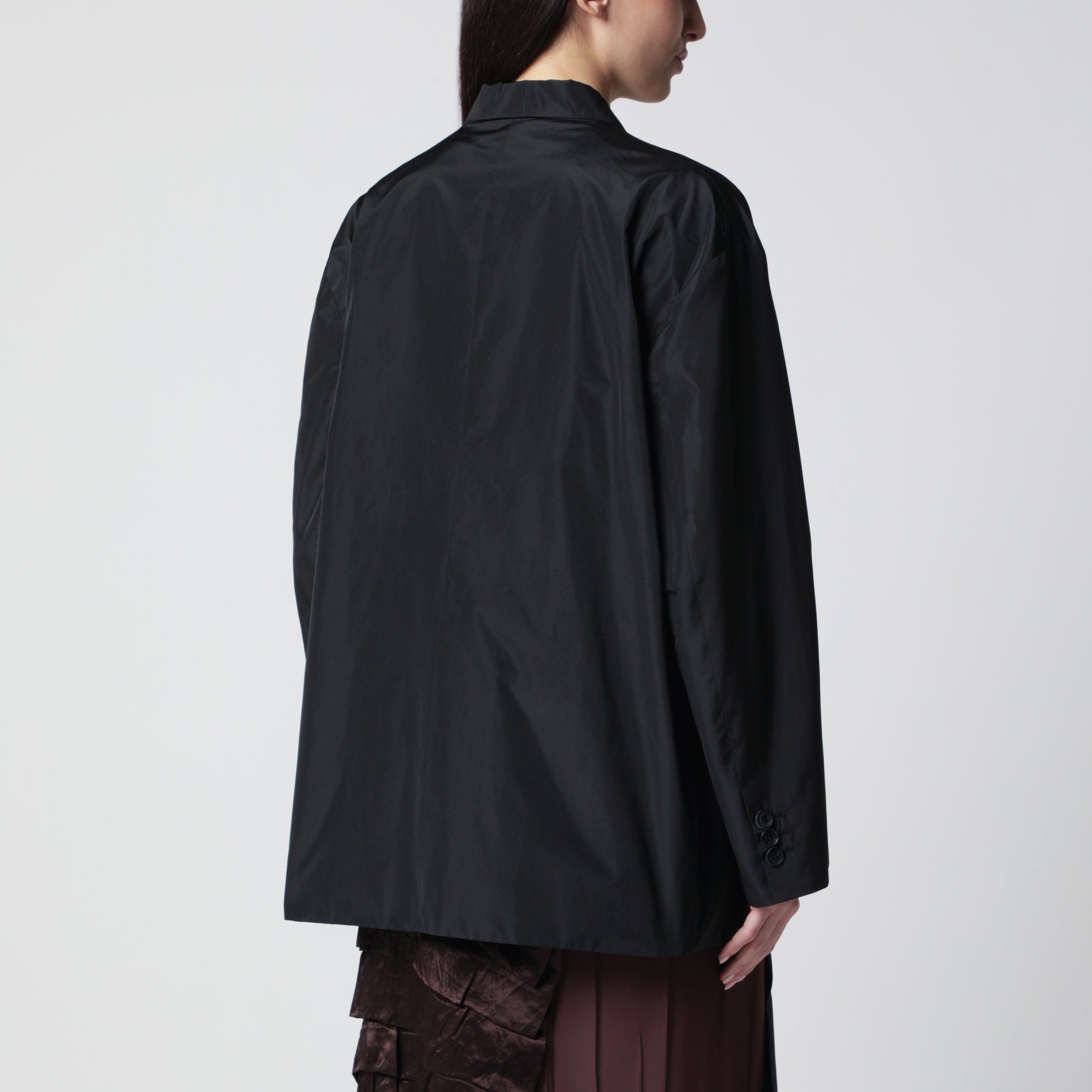 Black double-breasted technical taffeta jacket