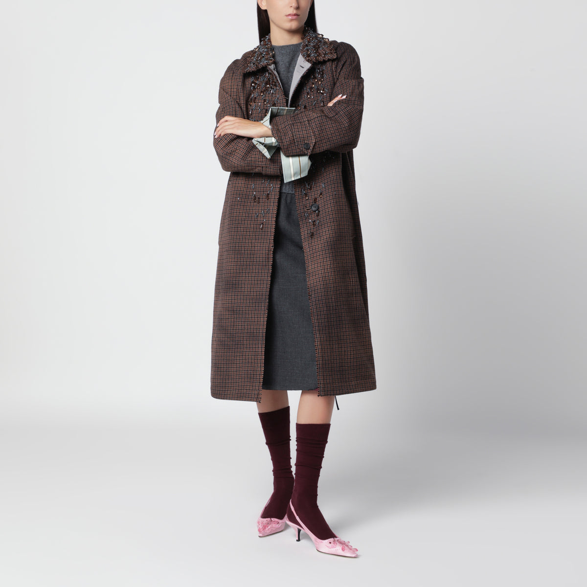 Wendbarer Mantel aus Twill und Hahnentrittmuster mit Vintage-Effekt