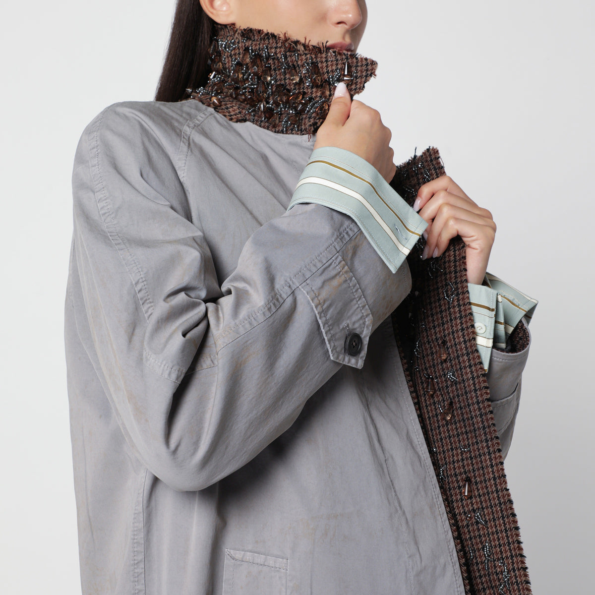 Wendbarer Mantel aus Twill und Hahnentrittmuster mit Vintage-Effekt