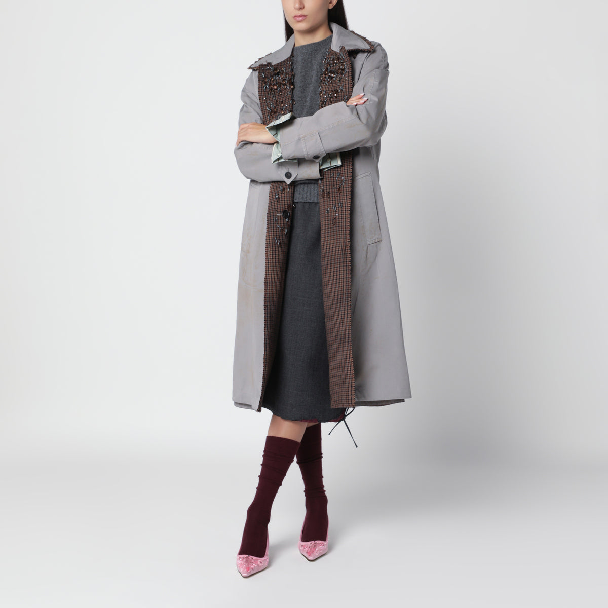 Wendbarer Mantel aus Twill und Hahnentrittmuster mit Vintage-Effekt