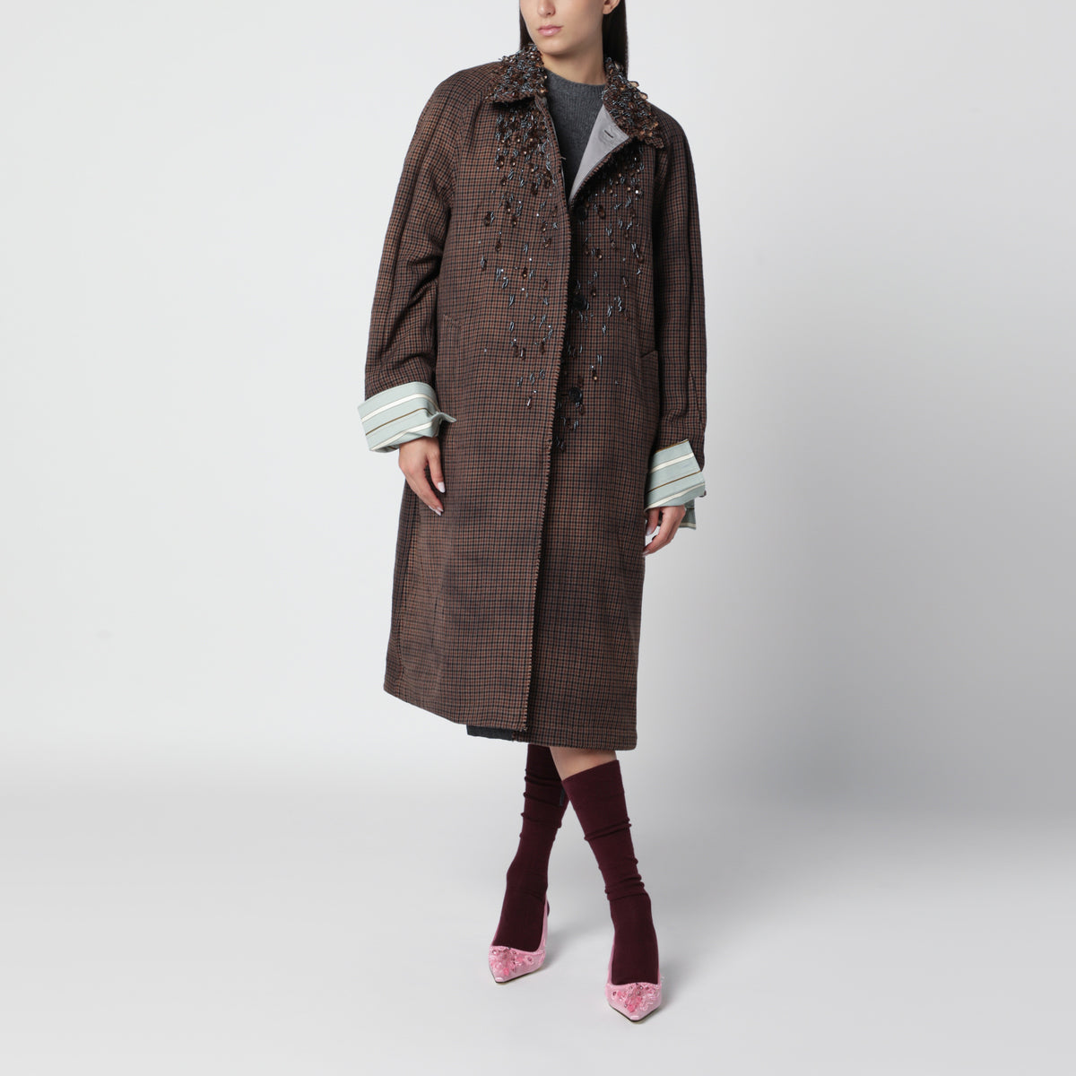Wendbarer Mantel aus Twill und Hahnentrittmuster mit Vintage-Effekt