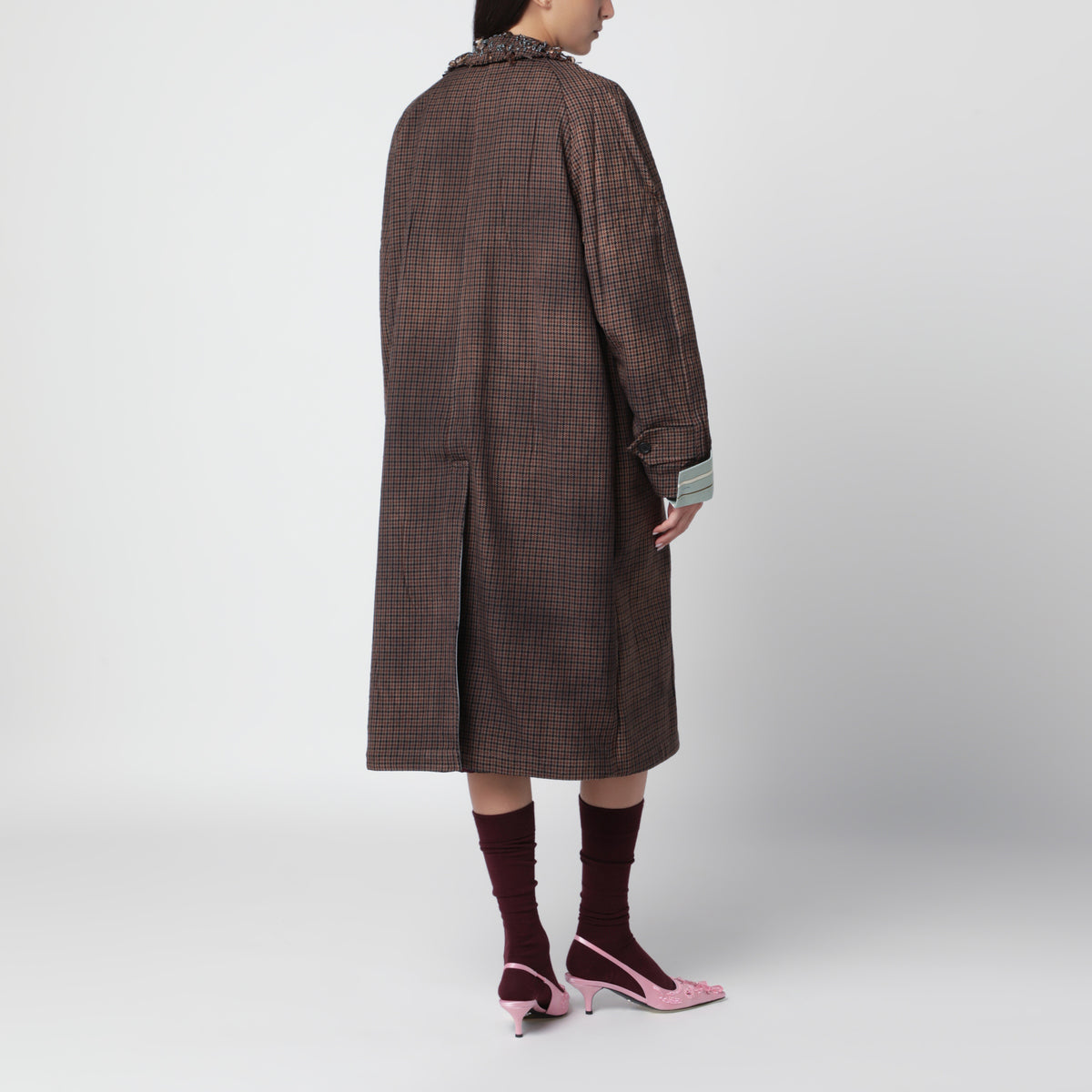 Wendbarer Mantel aus Twill und Hahnentrittmuster mit Vintage-Effekt