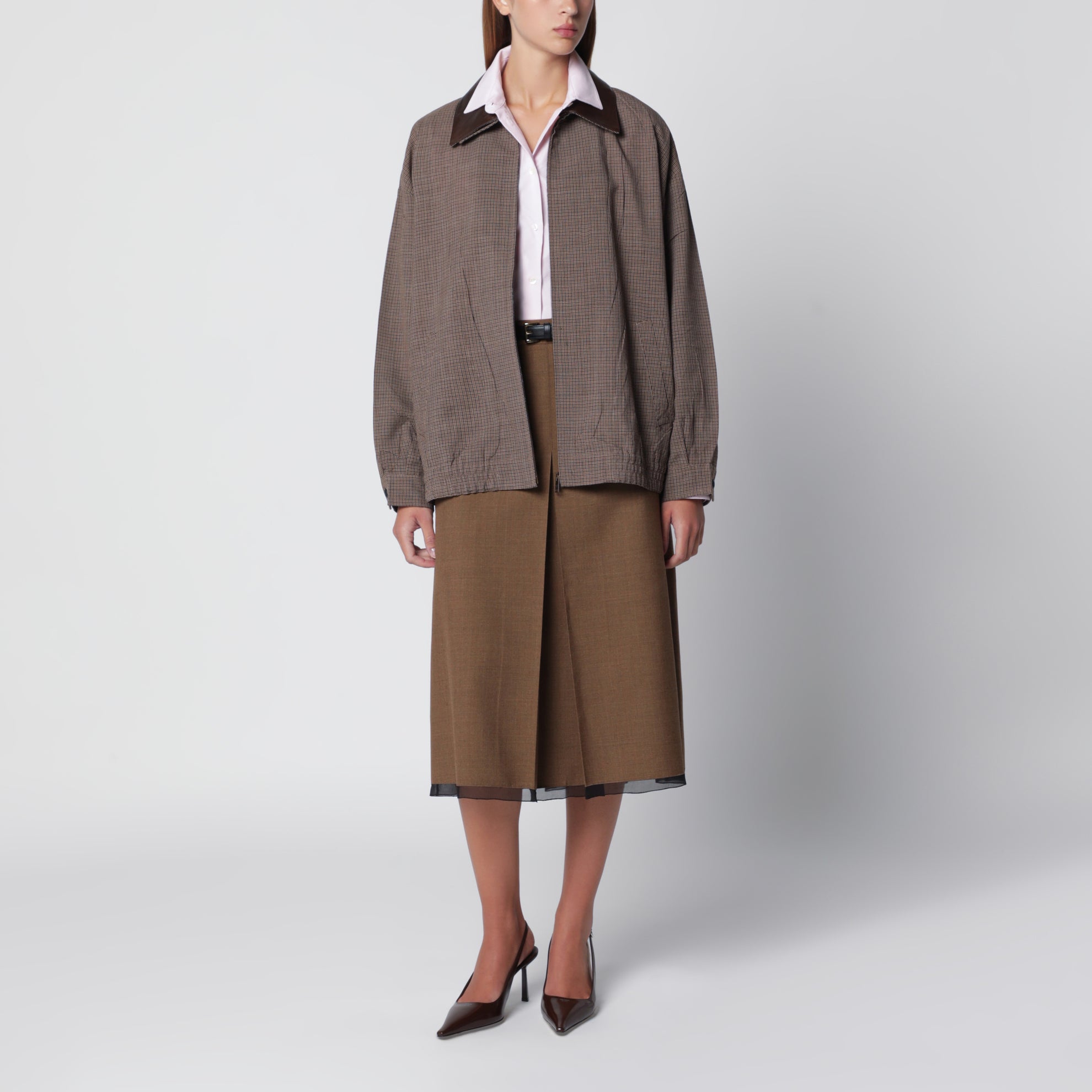 Blouson aus Hahnentritt-Wolle in Tabakfarben