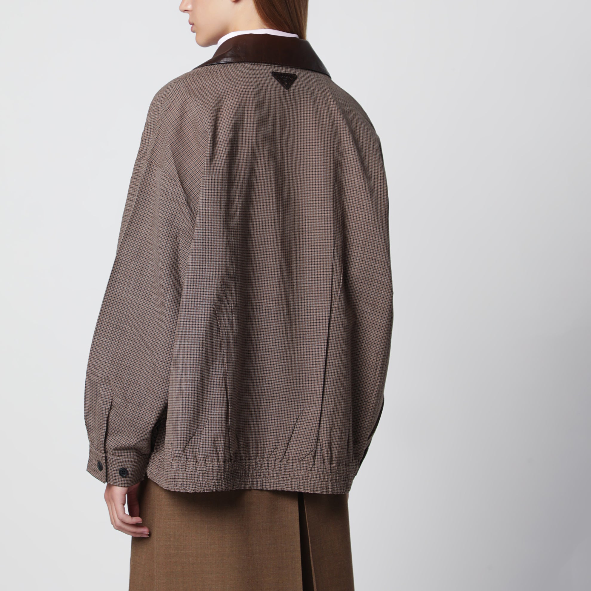 Blouson aus Hahnentritt-Wolle in Tabakfarben
