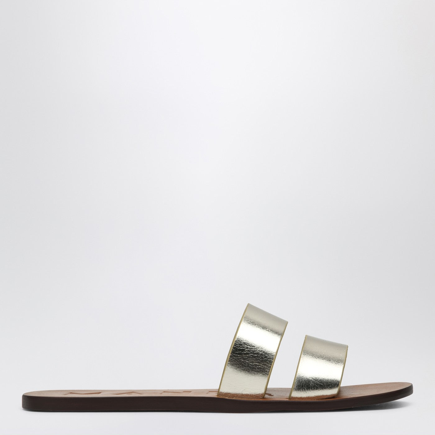 Sandali con fasce color platino in pelle