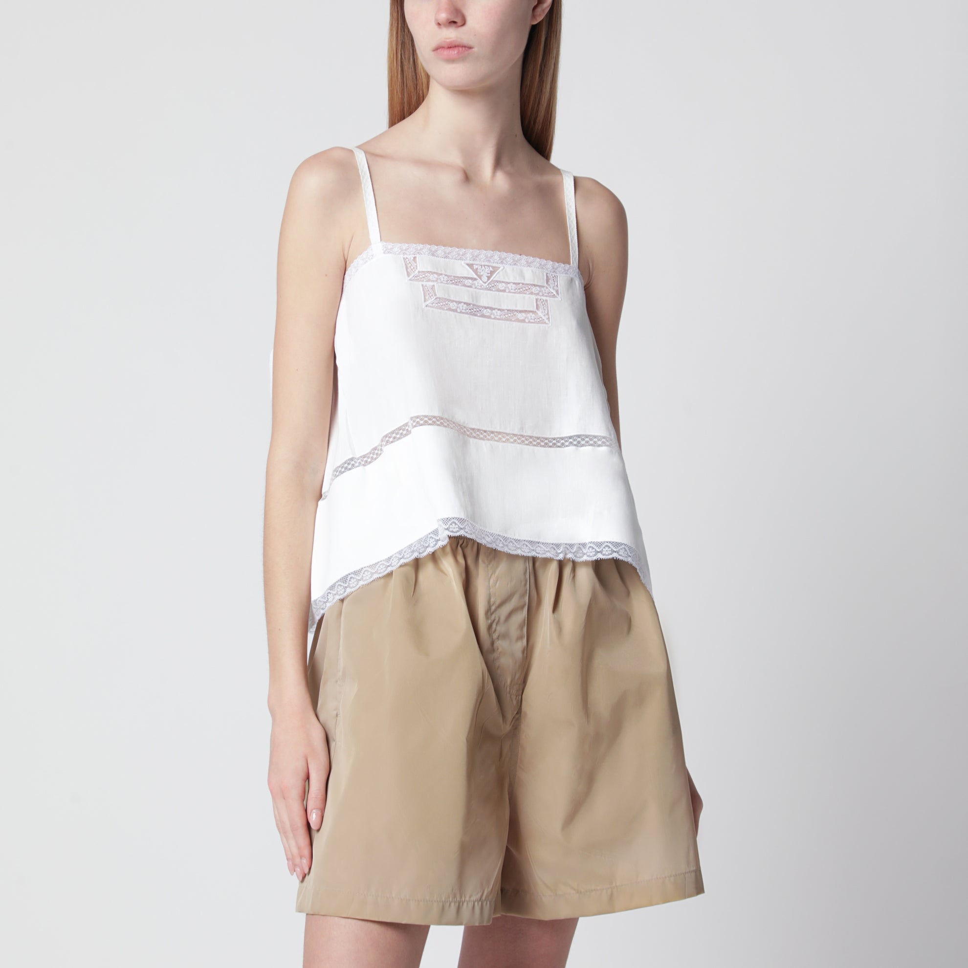 White linen and lace top