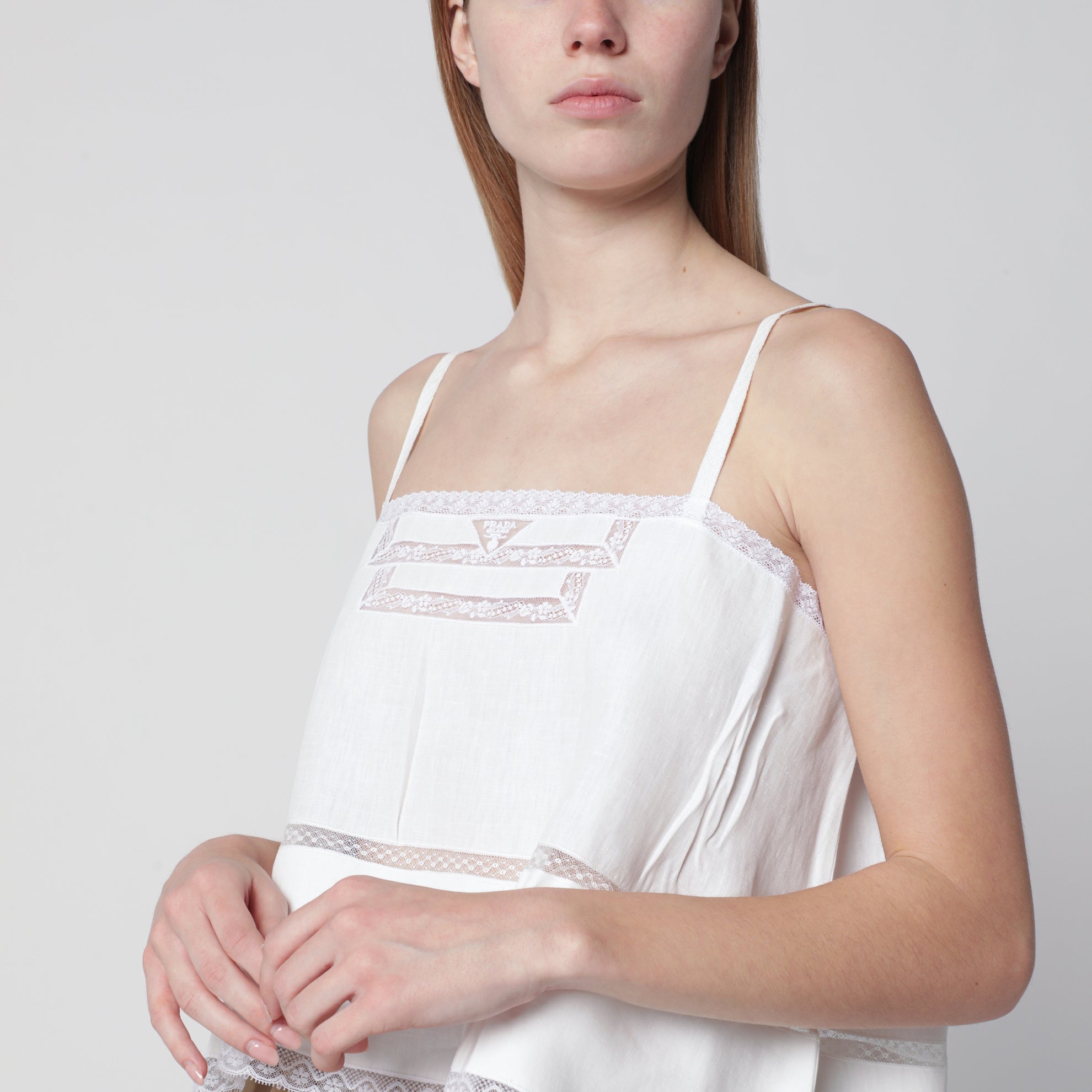 White linen and lace top