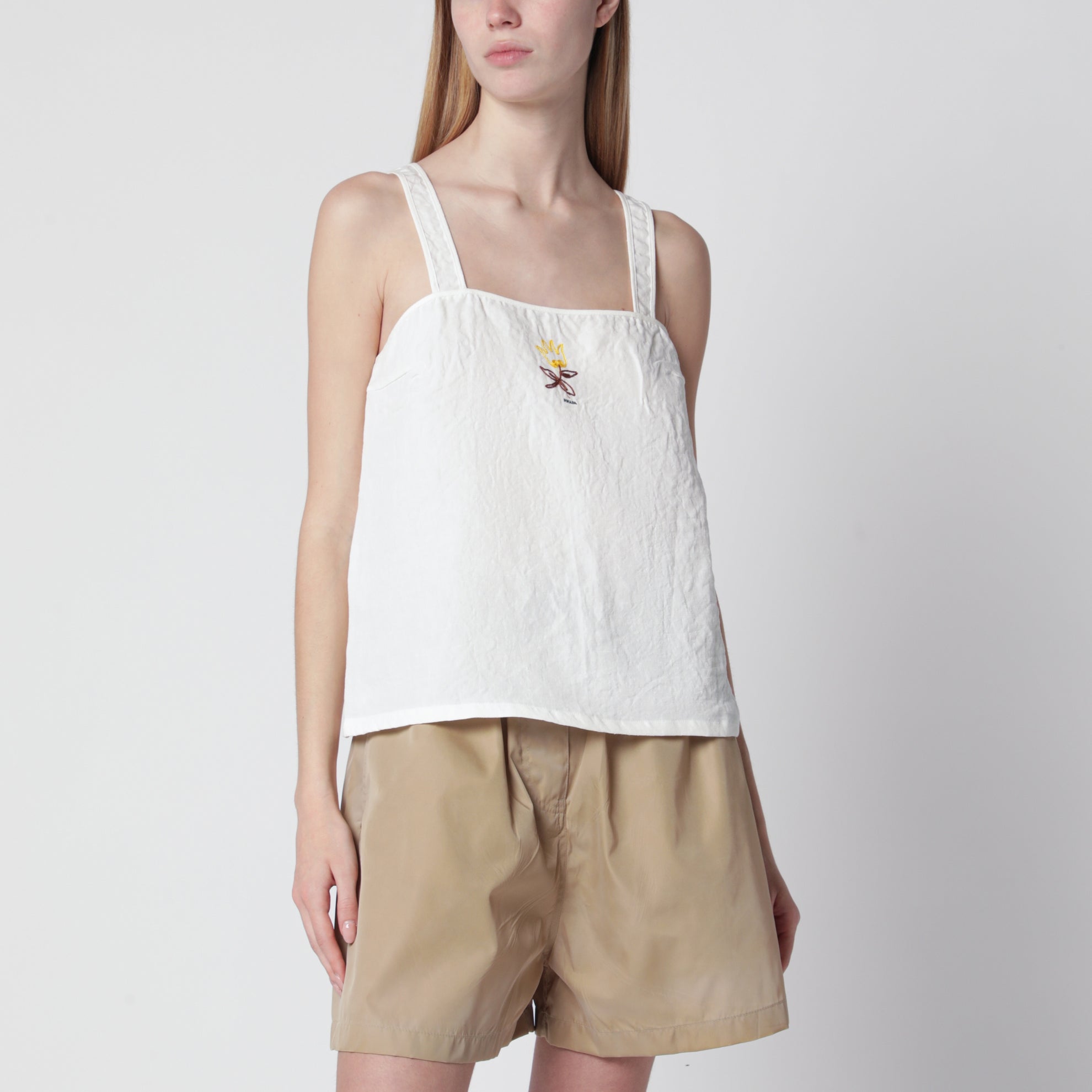 White linen top with embroidery