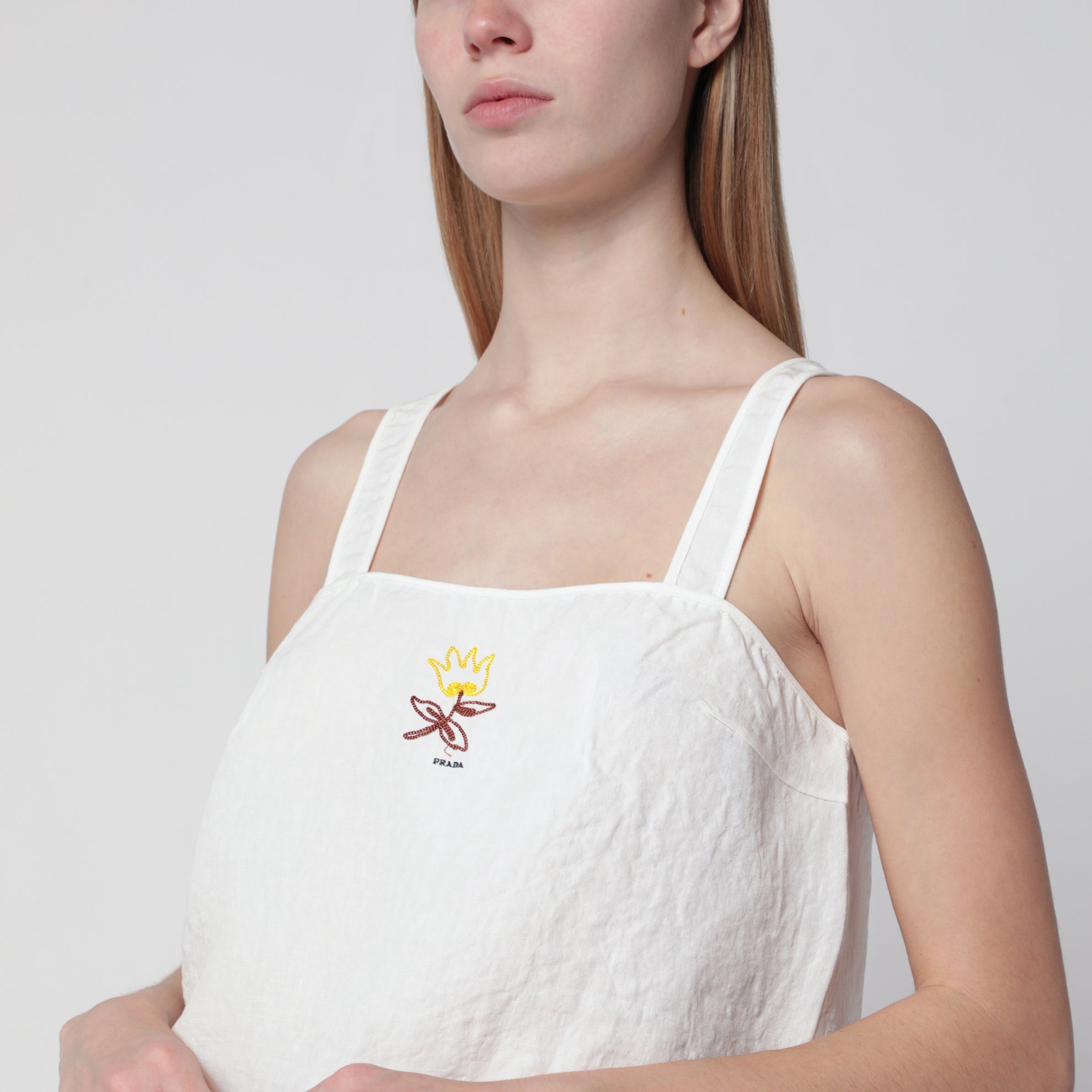 White linen top with embroidery