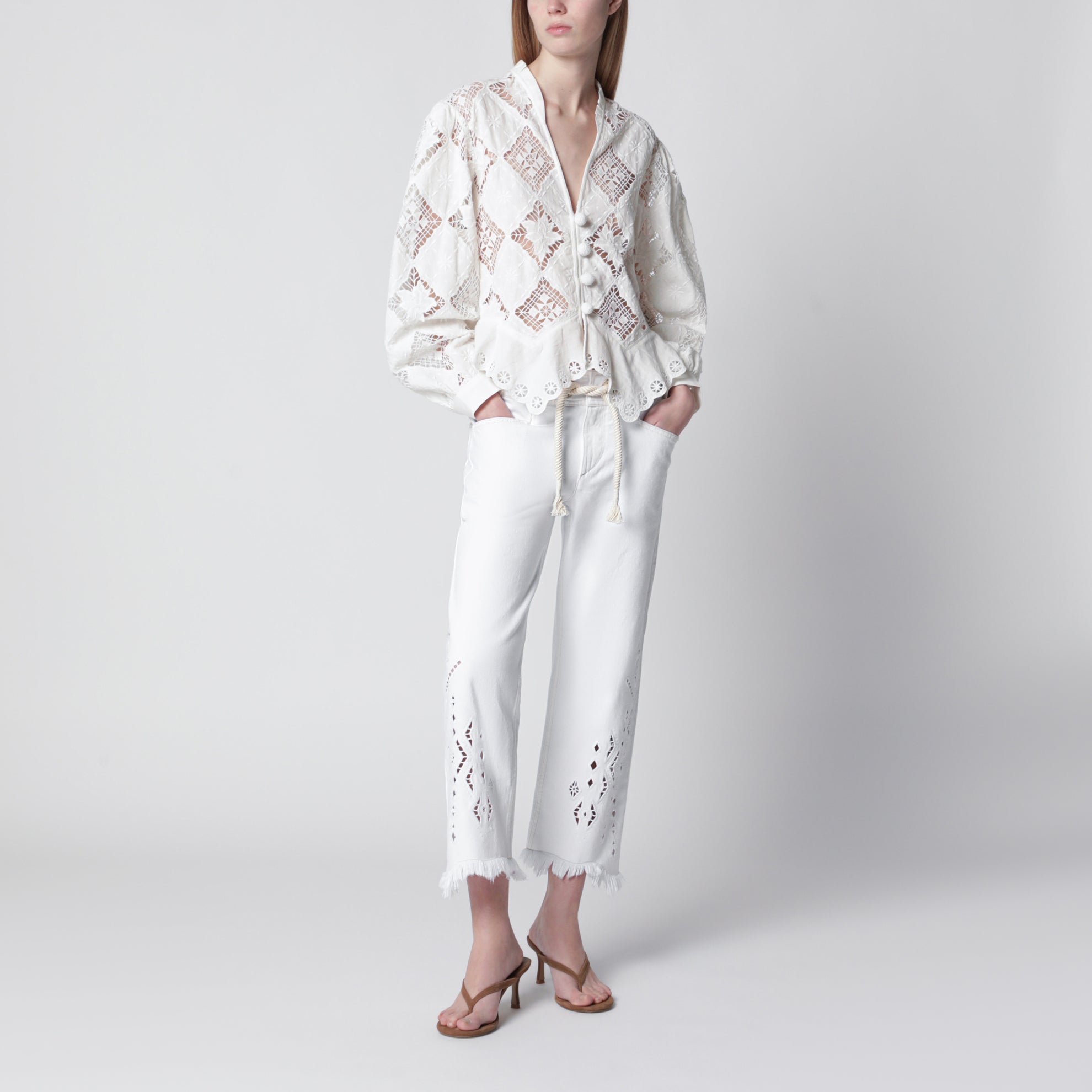 Pantaloni Alison kick flare in denim di cotone bianco