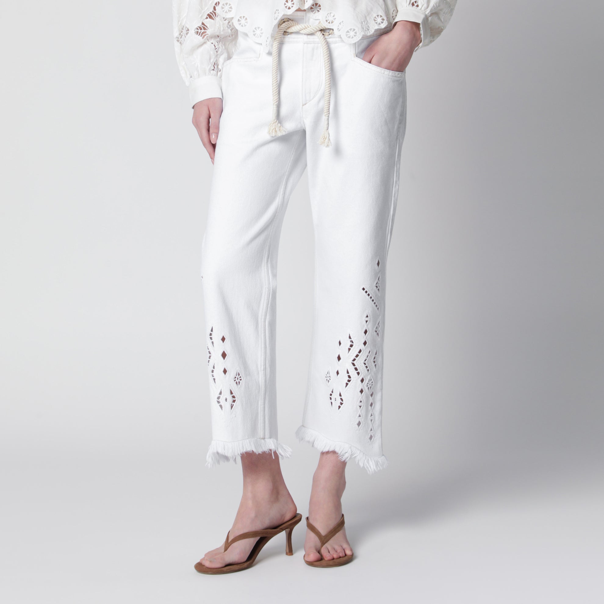 Pantaloni Alison kick flare in denim di cotone bianco