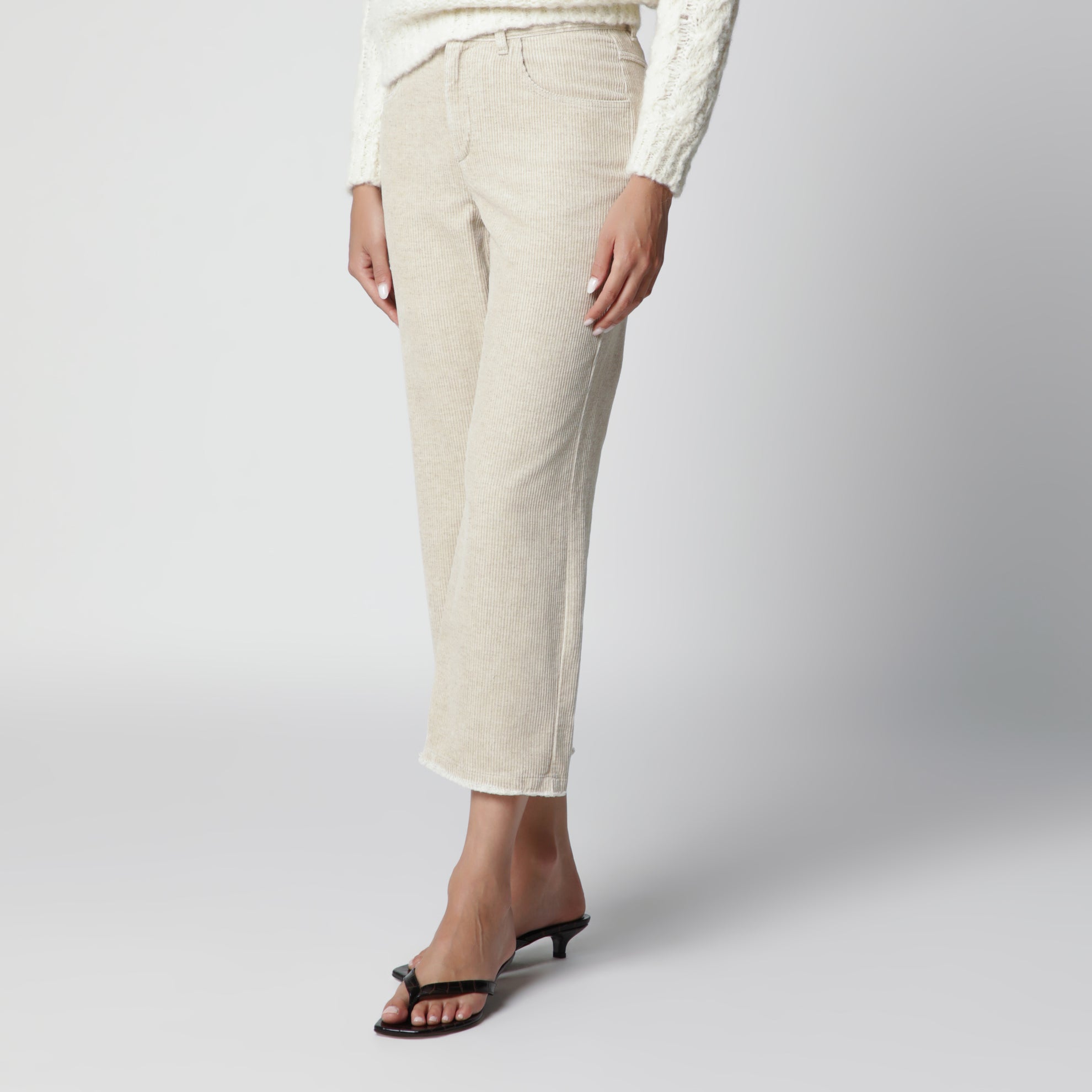 Écru corduroy capri trousers
