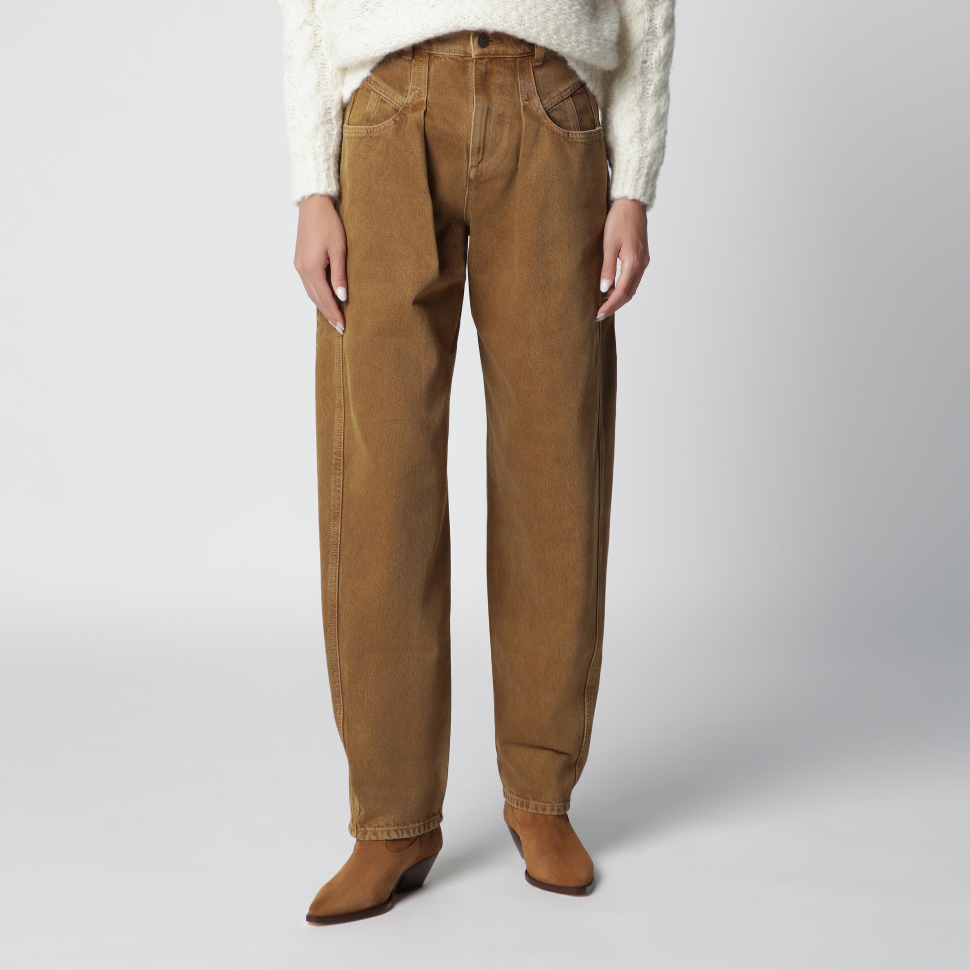 Jean barrel Lisha en denim de coton bronze