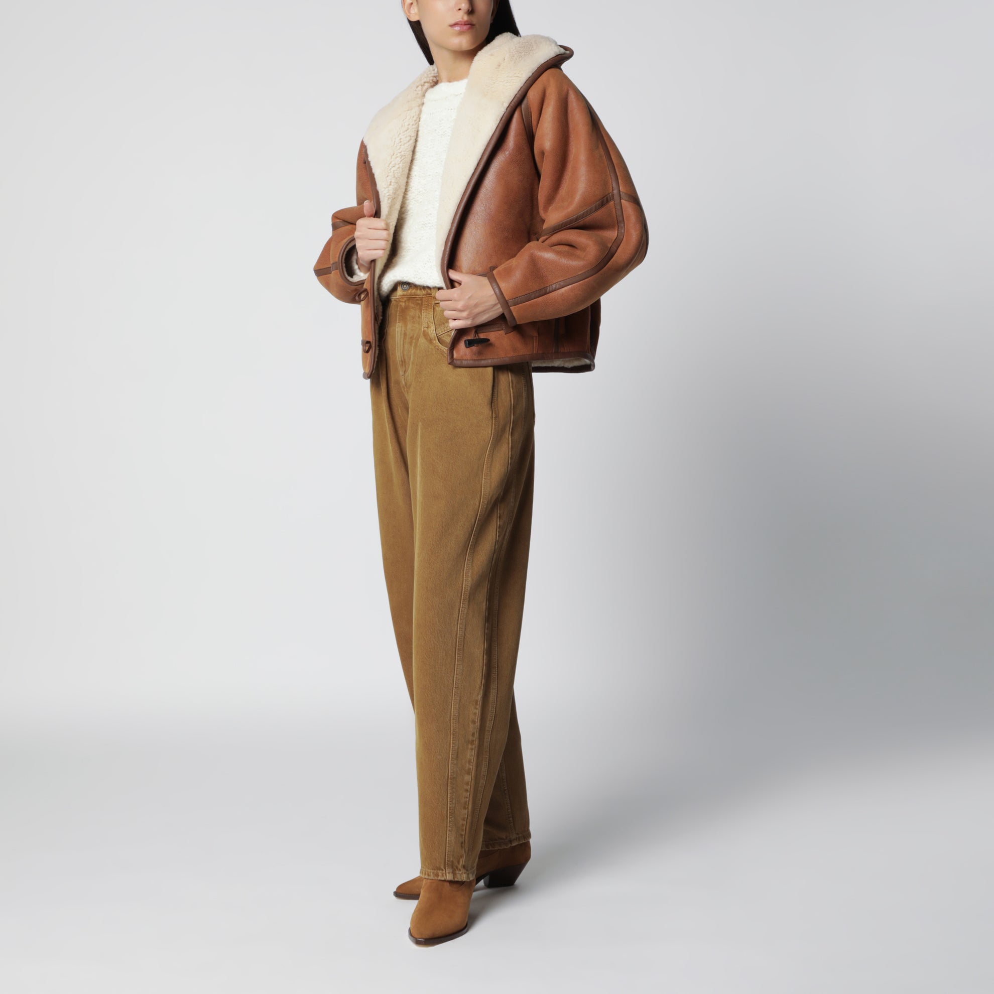 Jean barrel Lisha en denim de coton bronze