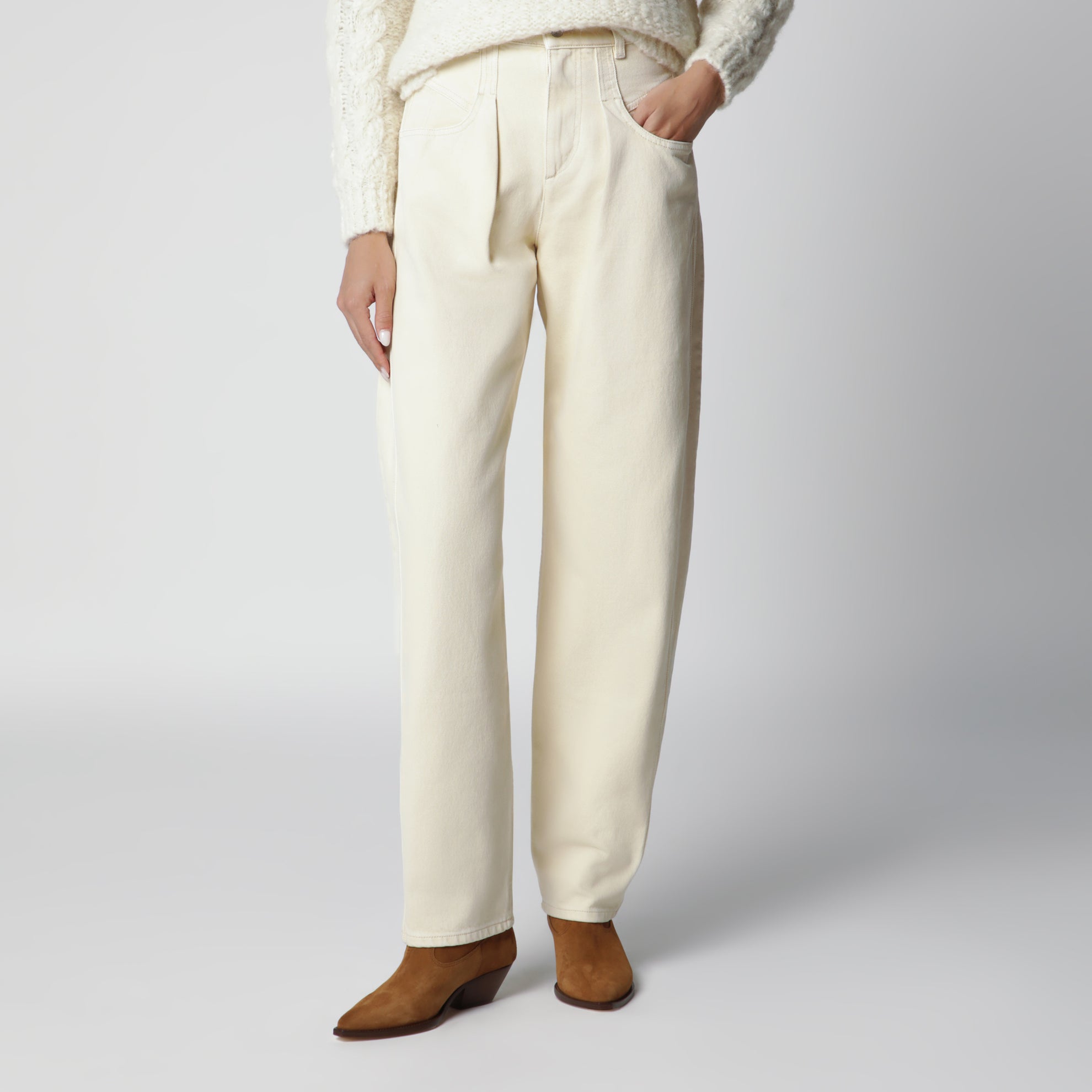 Jeans Lisha barrel in denim di cotone beige