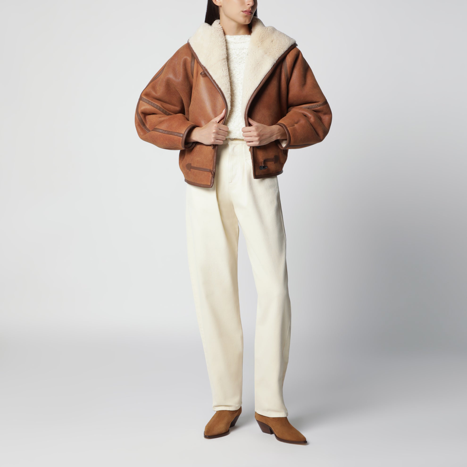 Jeans Lisha barrel in denim di cotone beige