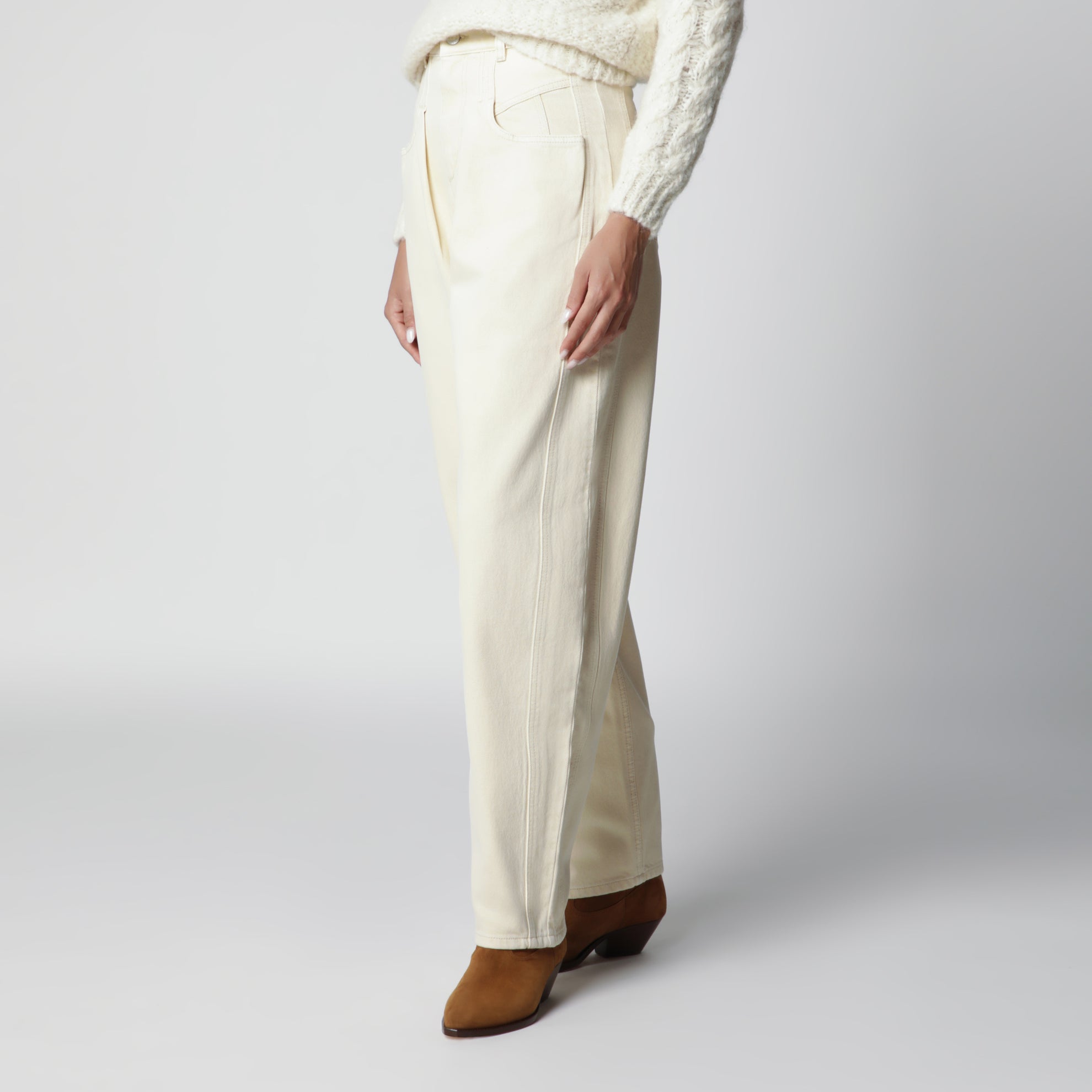 Jeans Lisha barrel in denim di cotone beige