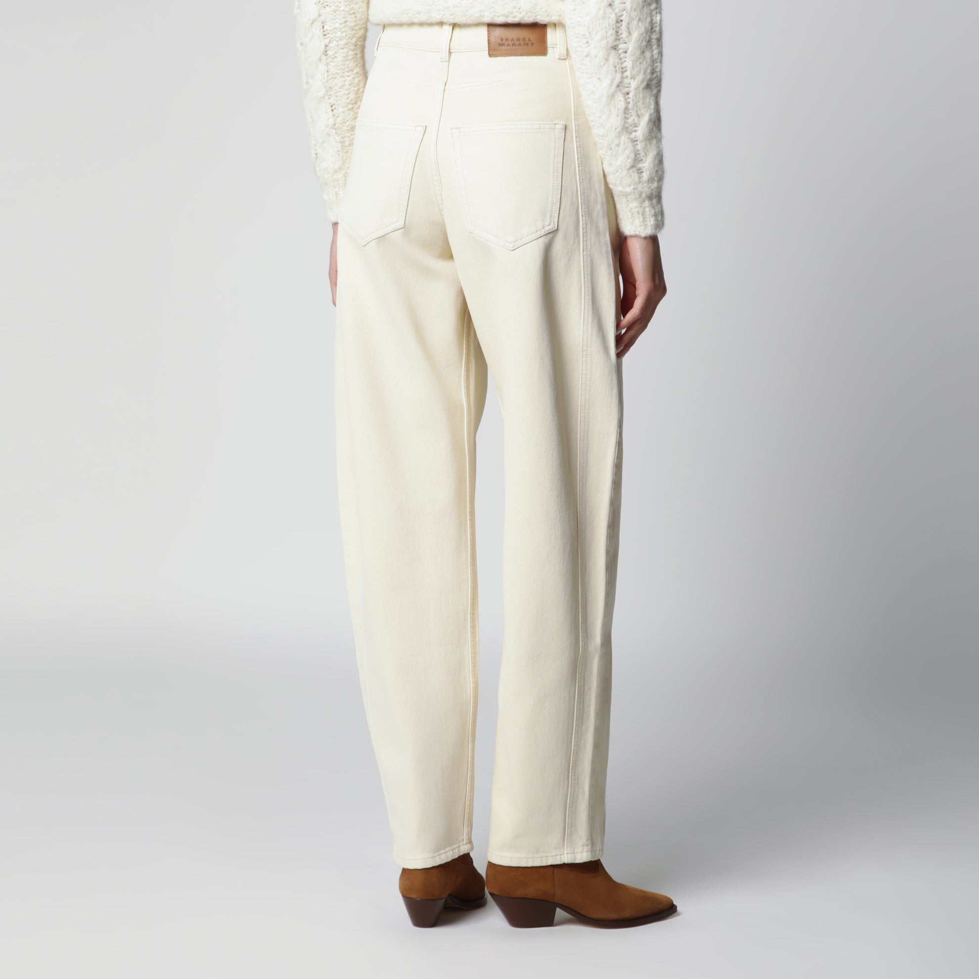 Jeans Lisha barrel in denim di cotone beige