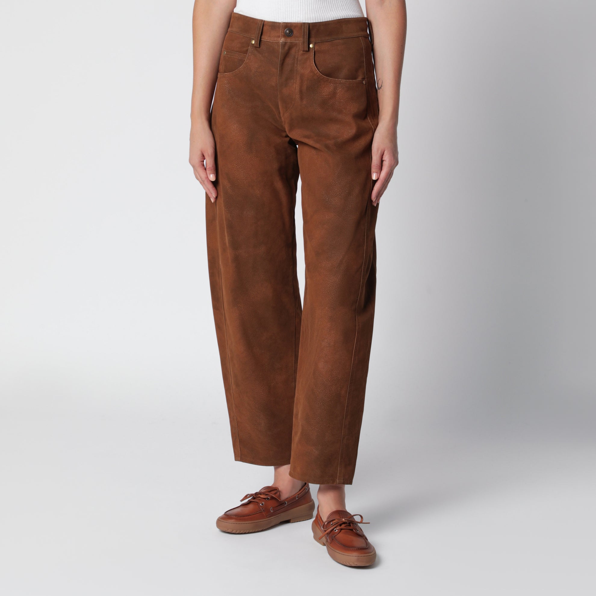 Pantaloni Belky marroni in ecocamoscio