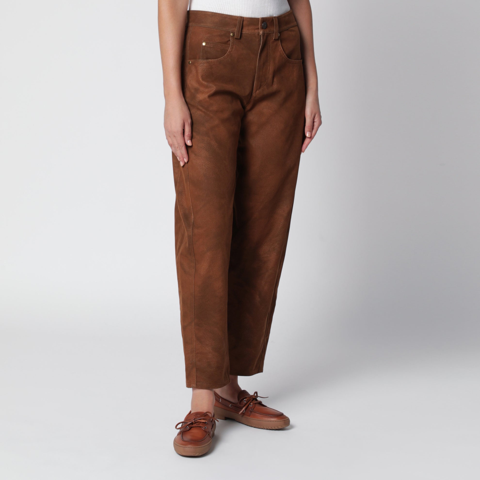 Pantaloni Belky marroni in ecocamoscio