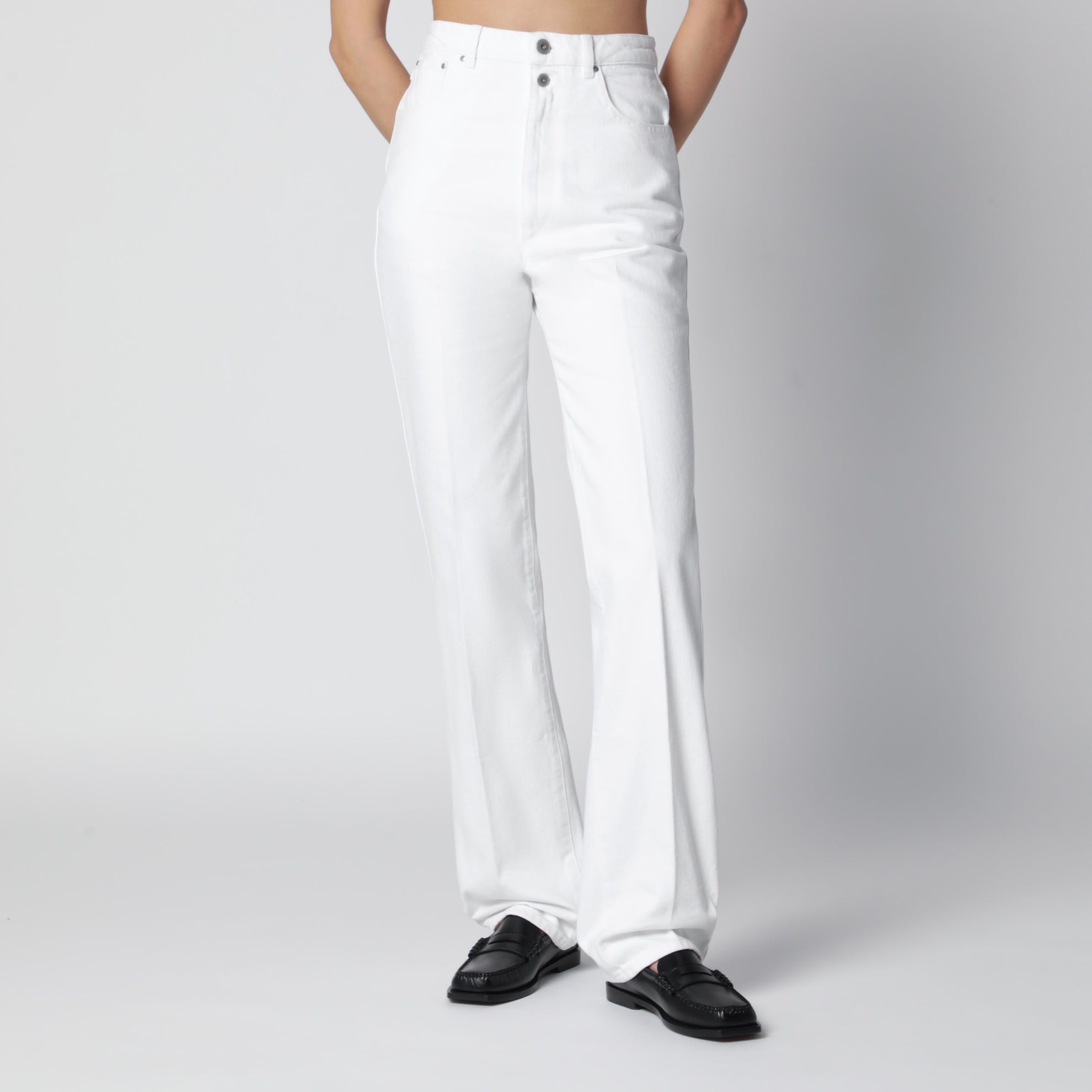 Jeans a vita alta con cintura in denim bianco