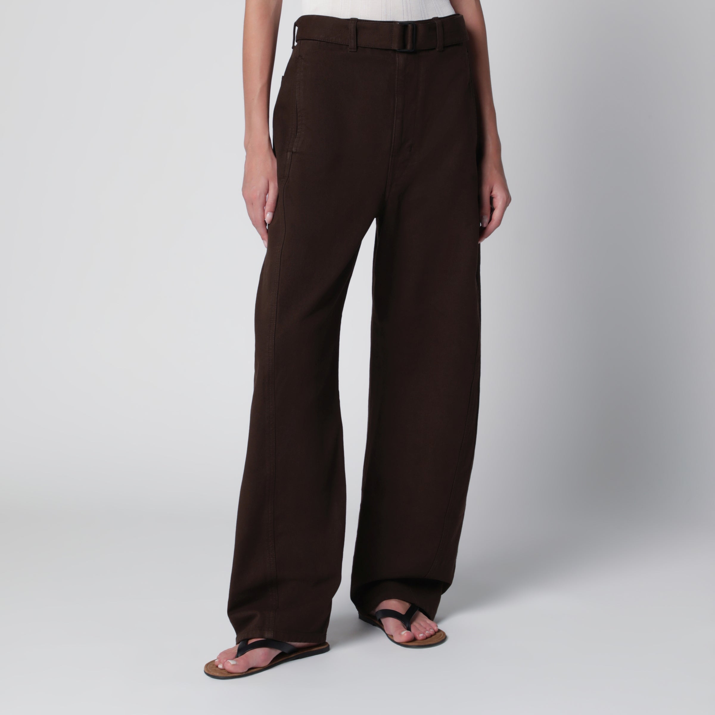 LEMAIRE Brown cotton trousers with belt | TheDoubleF