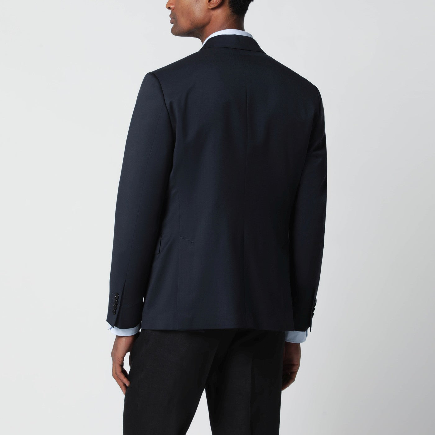Blaue doppelreihige Wolljacke