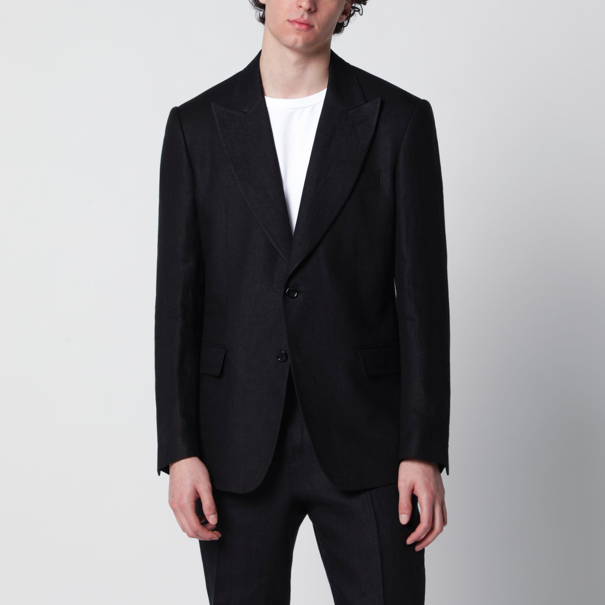 Veste à un bouton Noir en Lin