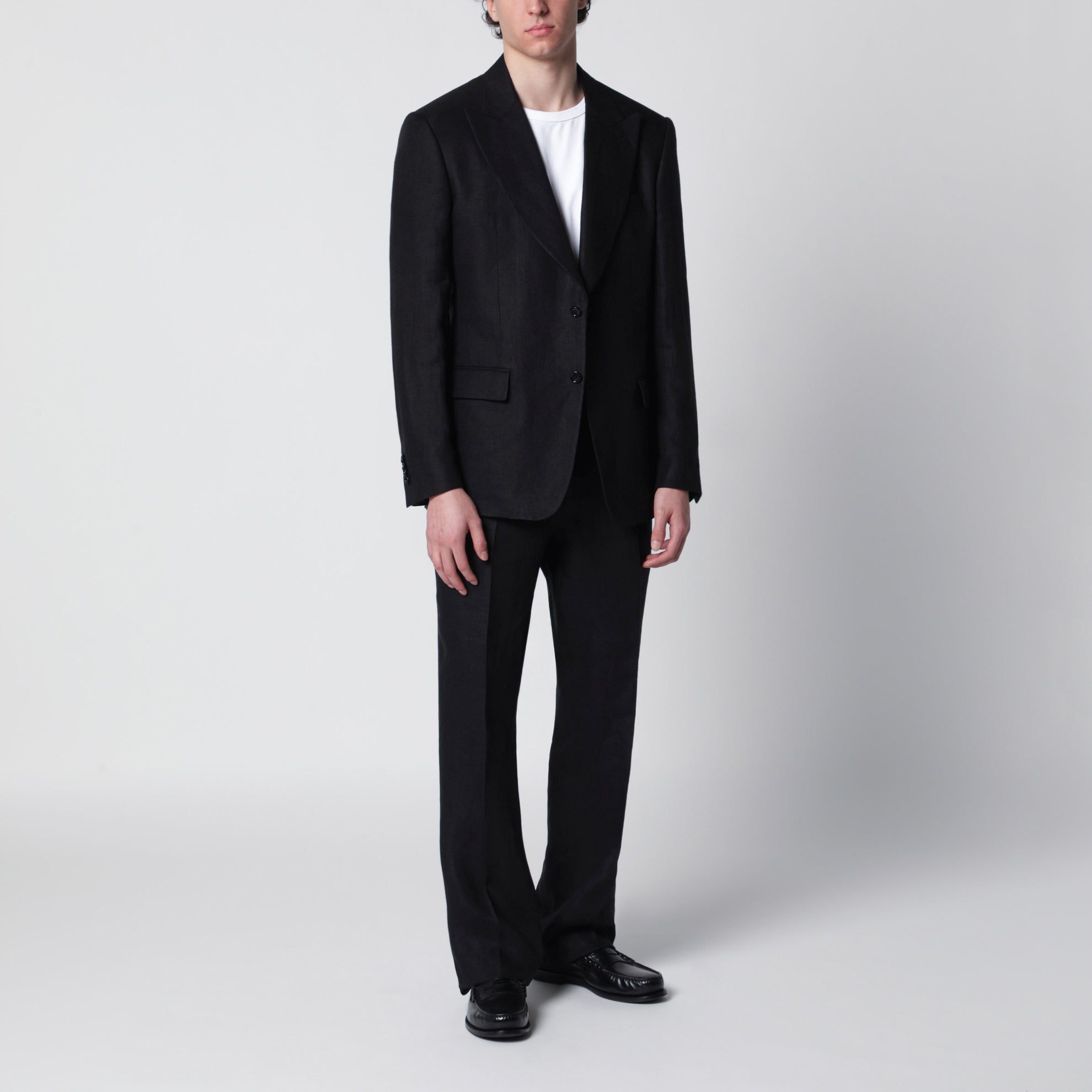 Veste à un bouton Noir en Lin