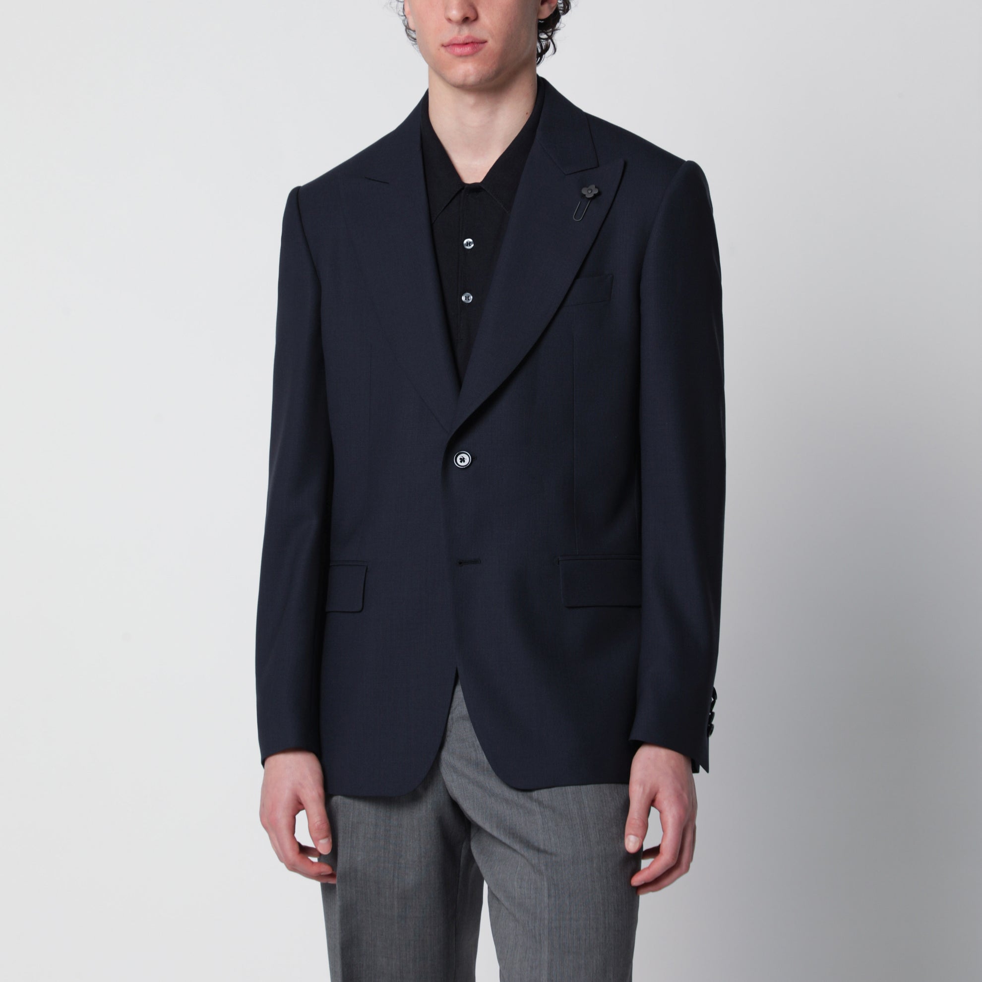Single-Breasted Blue Wool Jacket