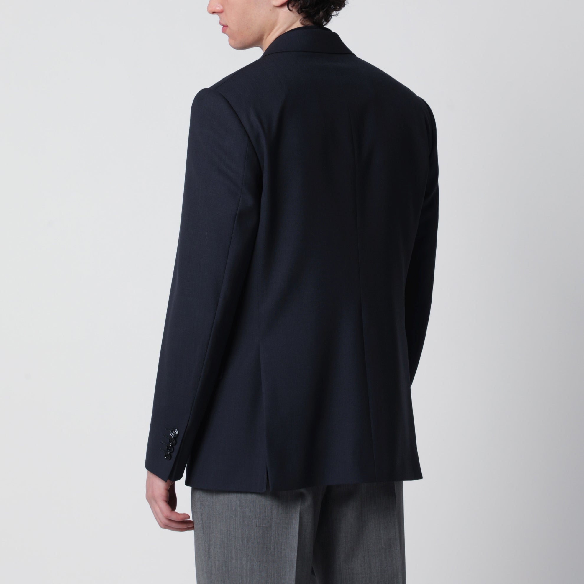 Single-Breasted Blue Wool Jacket