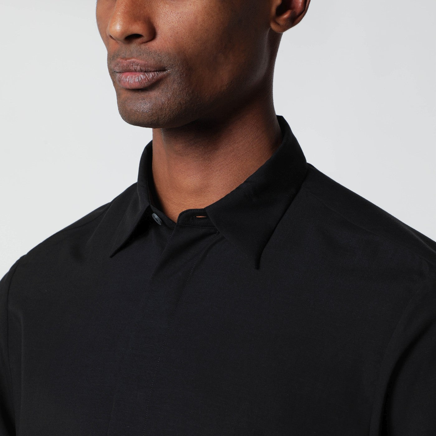 Black linen-blend shirt