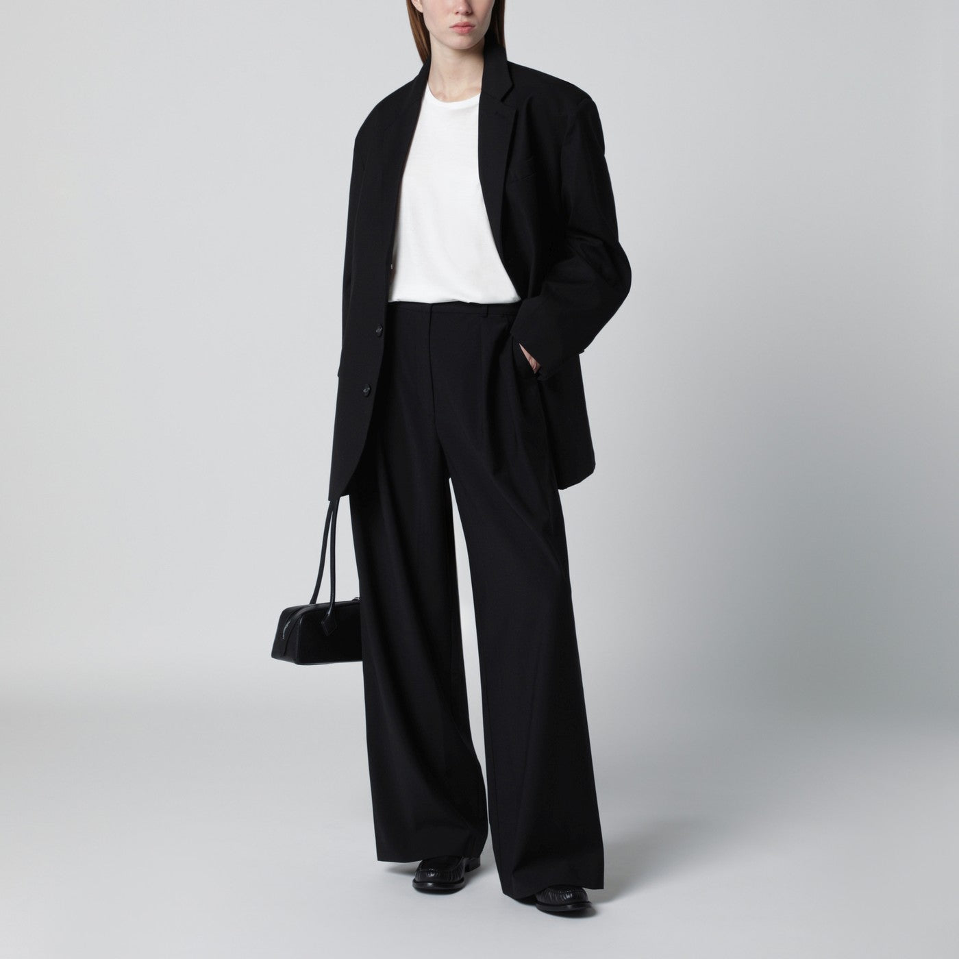 Pantalone ampio Ripley nero in misto lana