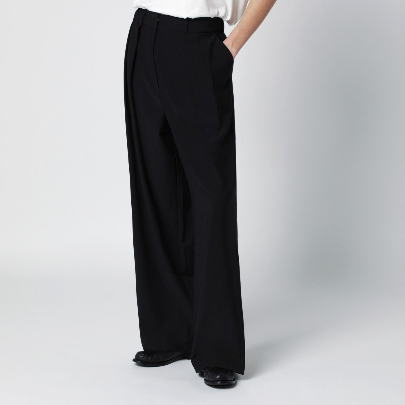 Pantalone ampio Ripley nero in misto lana
