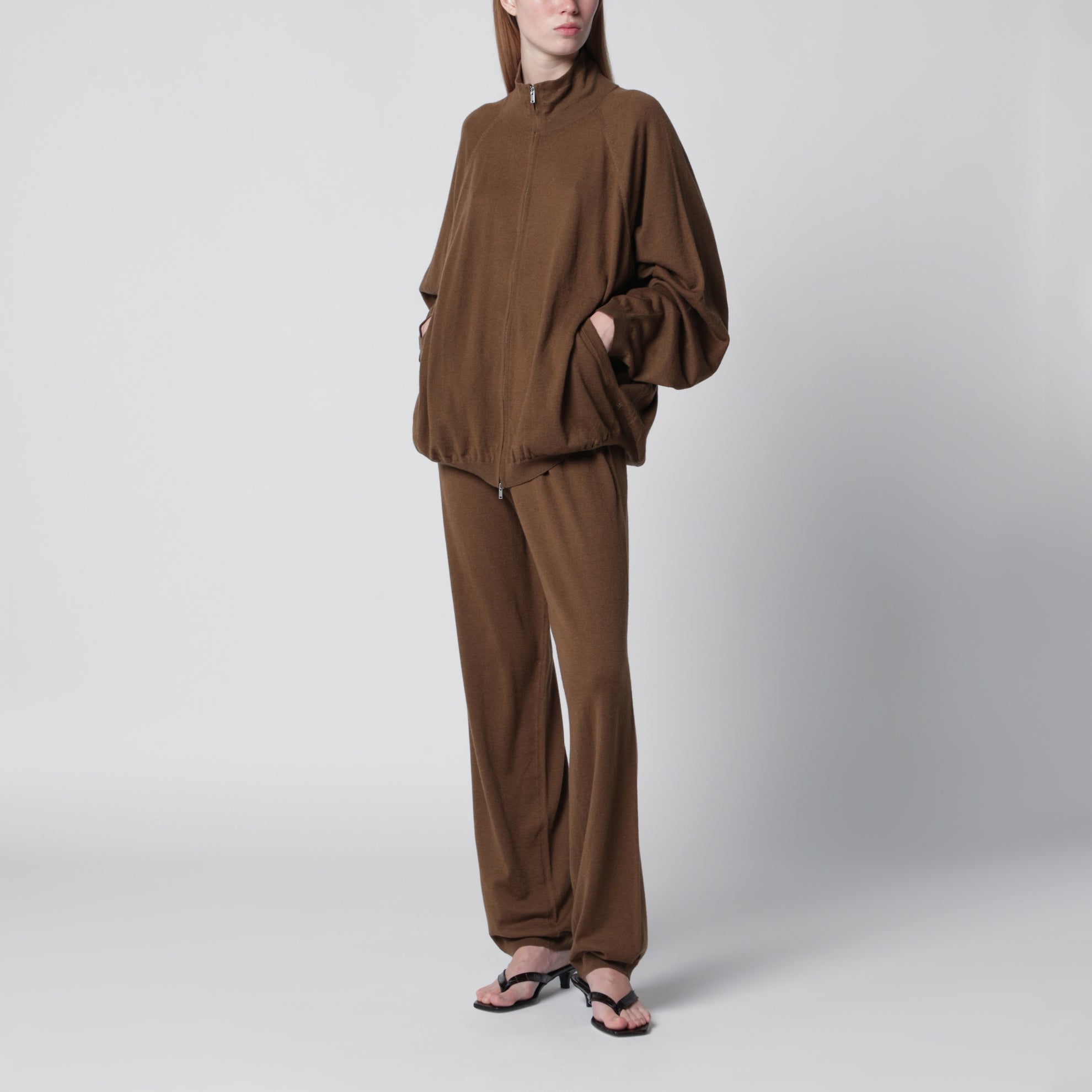 Pantalon de jogging Olia Knit en laine camel foncé